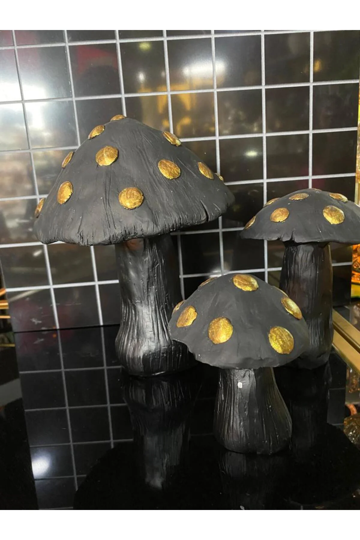 Üçlü Mantar Biblo Polyester Siyah