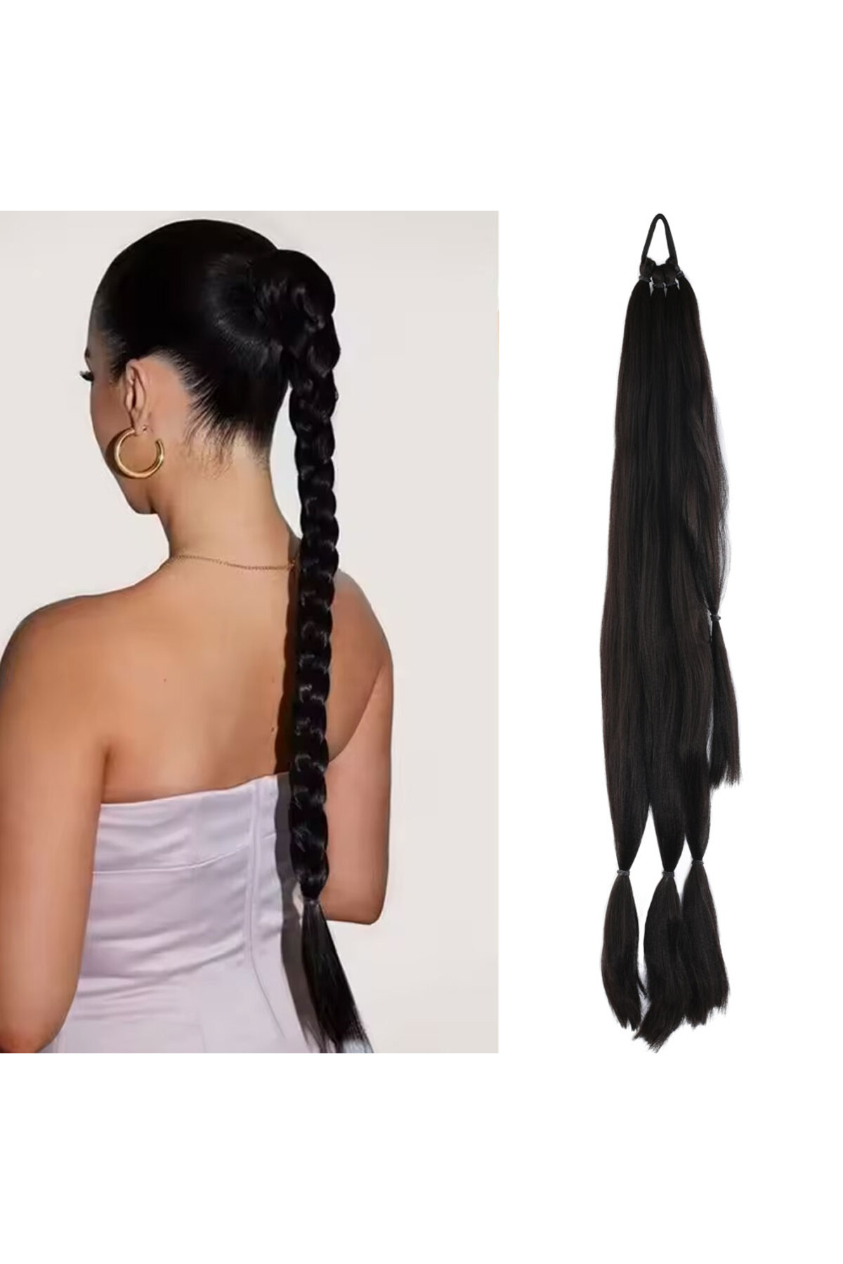 Fantaziatölyesi Üçlü Örgü Tokalı At Kuyruğu / Koyu Kestane