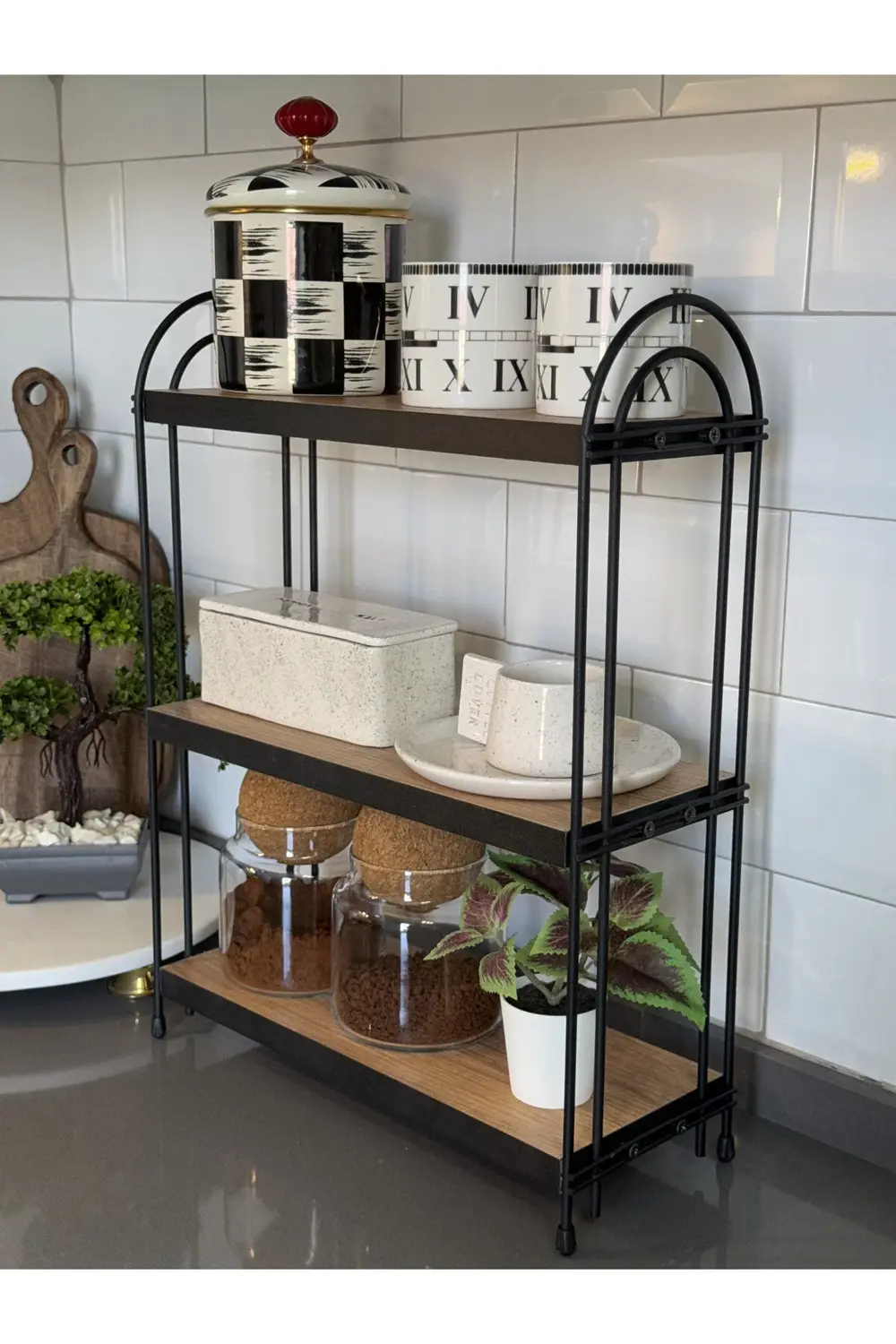 ÜÇLÜ OVAL RAF Mutfak Raf ÇAM Tezgah Üstü Raf Kahve Köşesi Raf Ban