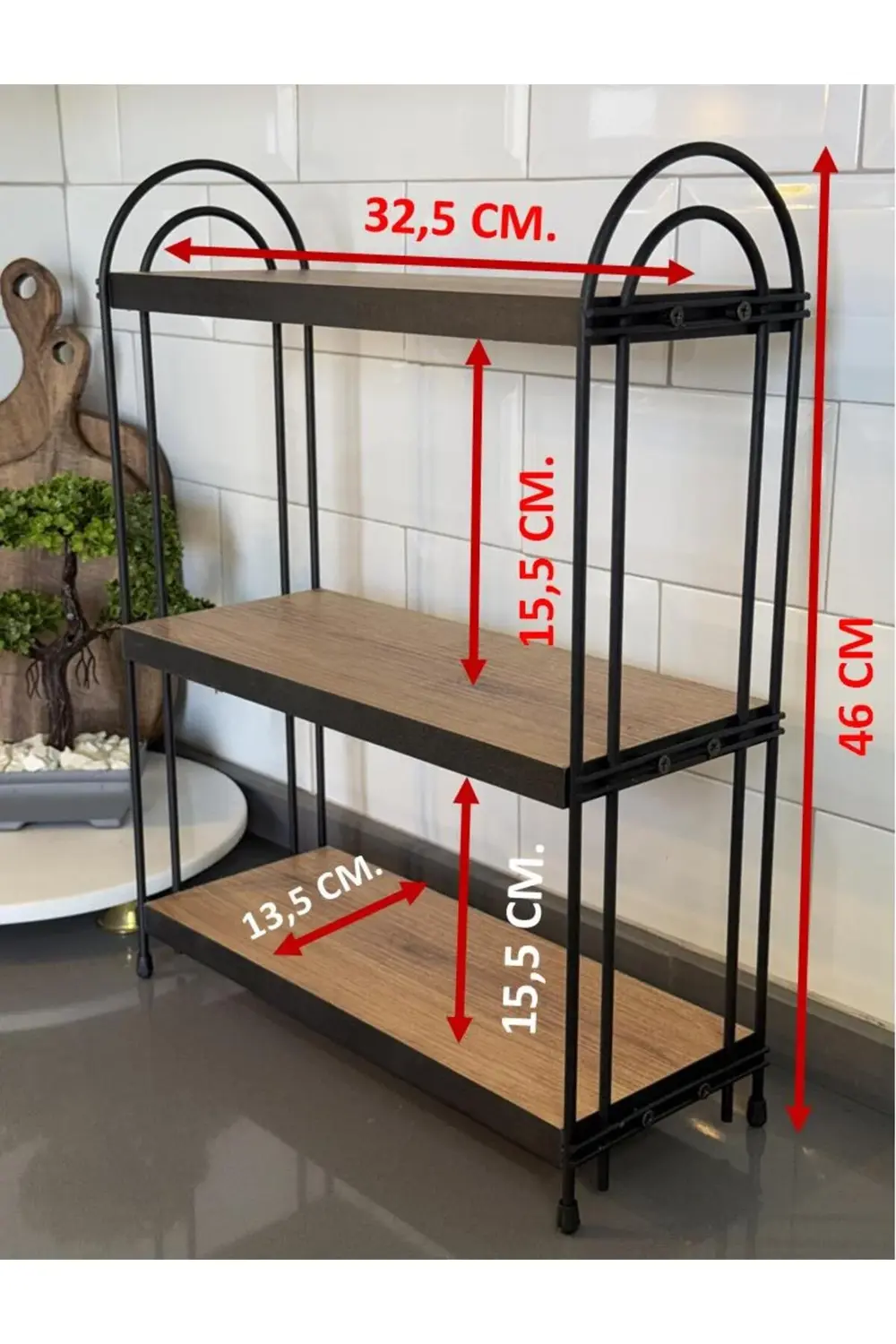 ÜÇLÜ OVAL RAF Mutfak Raf ÇAM Tezgah Üstü Raf Kahve Köşesi Raf Ban