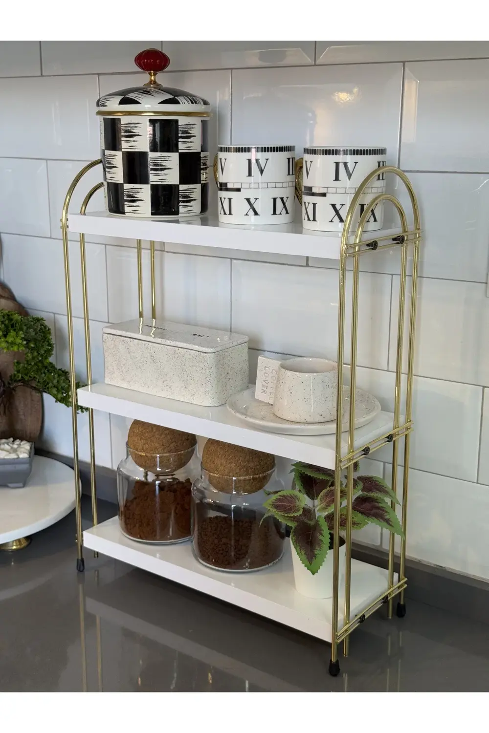 ÜÇLÜ OVAL RAF Mutfak Raf GOLD Tezgah Üstü Raf Kahve Köşesi Raf Ba