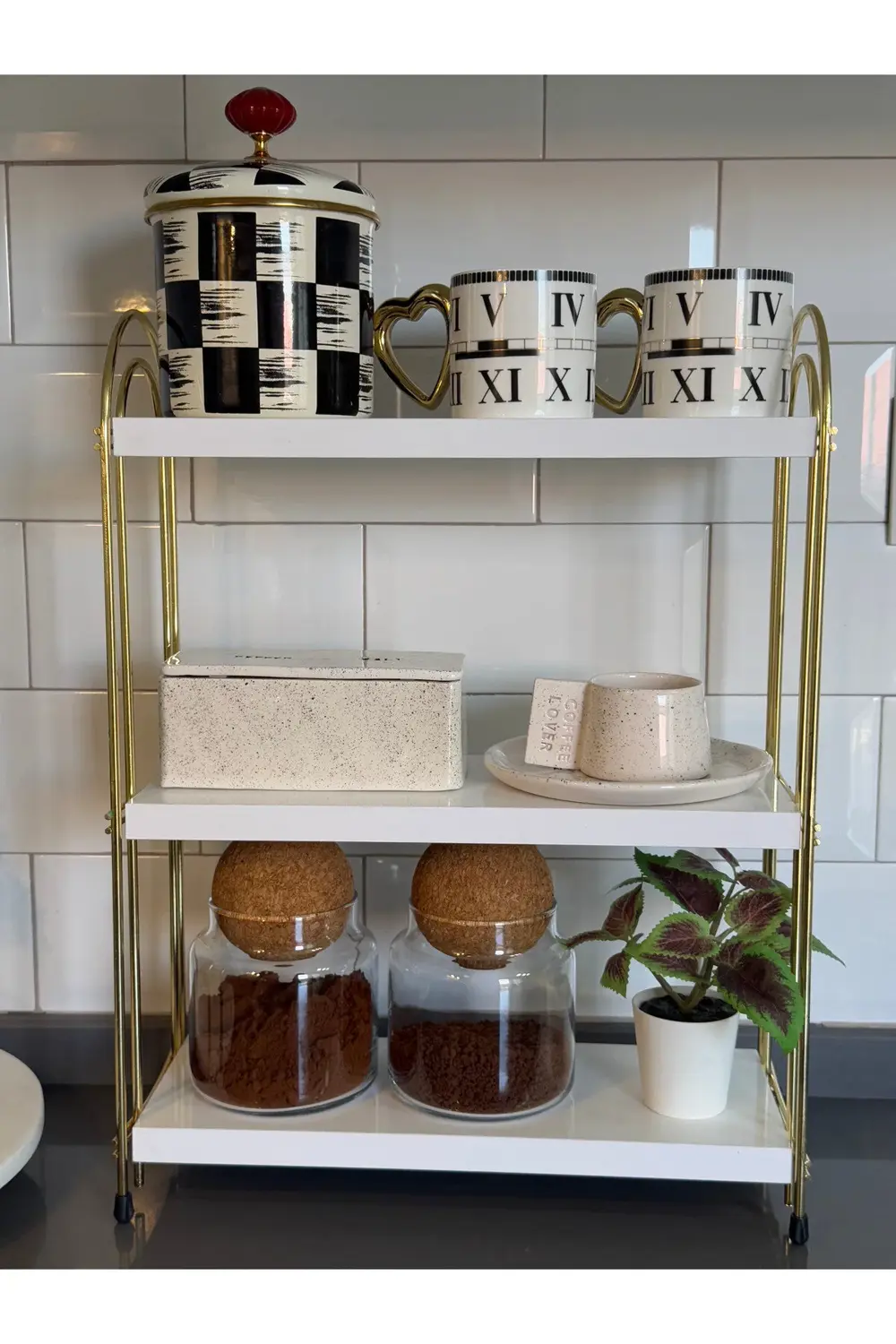 ÜÇLÜ OVAL RAF Mutfak Raf GOLD Tezgah Üstü Raf Kahve Köşesi Raf Ba