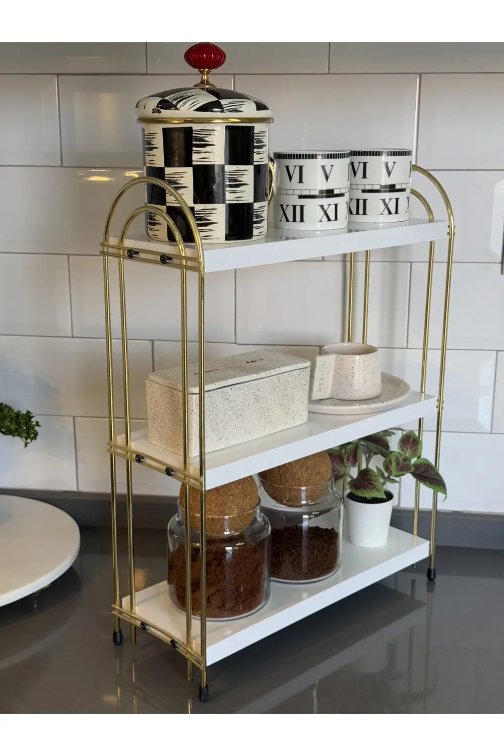 ÜÇLÜ OVAL RAF Mutfak Raf GOLD Tezgah Üstü Raf Kahve Köşesi Raf Ba