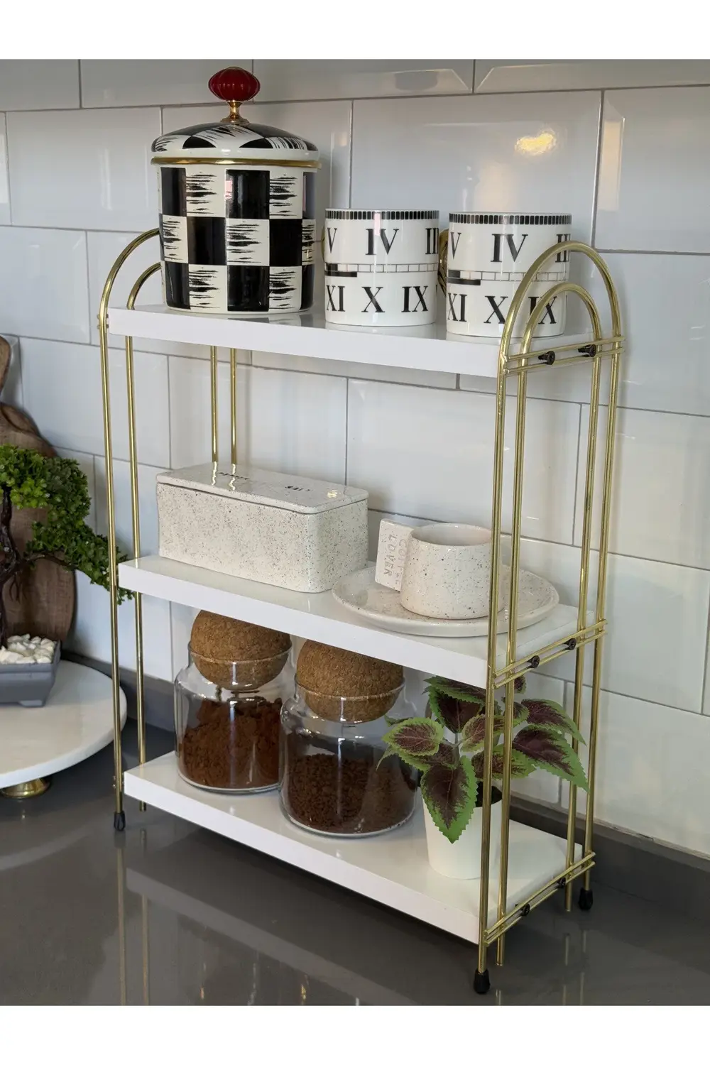 ÜÇLÜ OVAL RAF Mutfak Raf GOLD Tezgah Üstü Raf Kahve Köşesi Raf Ba