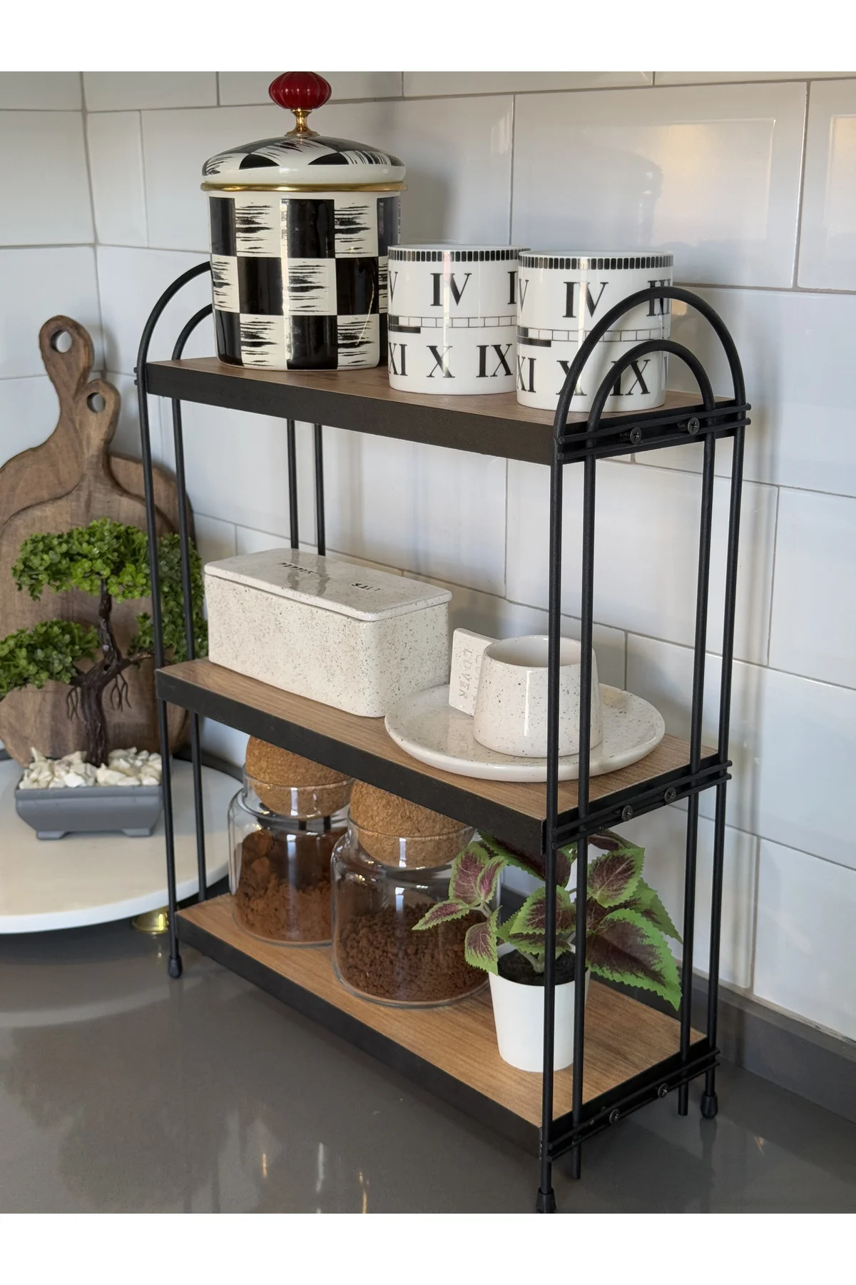 ÜÇLÜ OVAL RAF Mutfak Raf ÇAM Tezgah Üstü Raf Kahve Köşesi Raf Banyo Raf Baharatlık