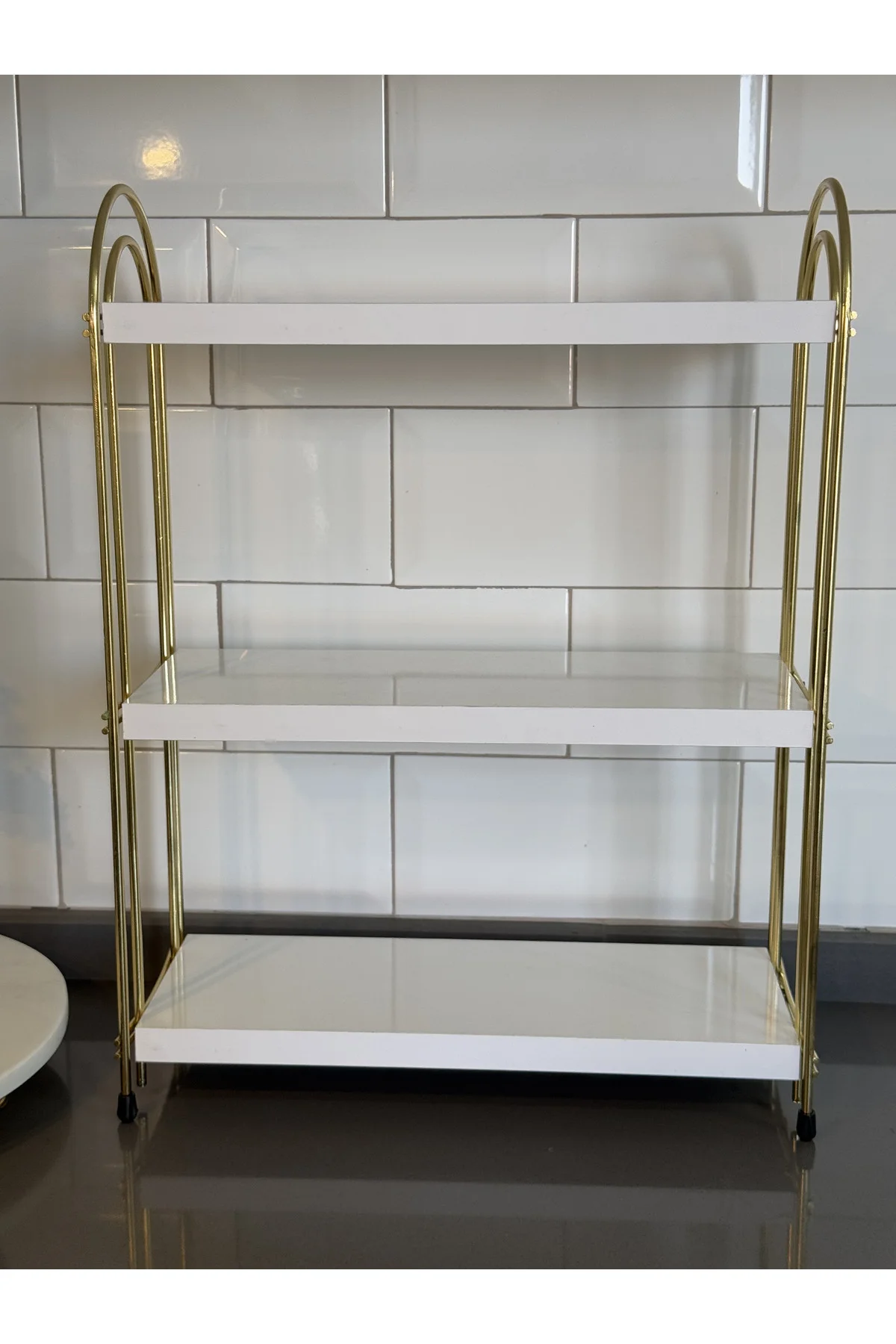 ÜÇLÜ OVAL RAF Mutfak Raf GOLD Tezgah Üstü Raf Kahve Köşesi Raf Banyo Raf Baharatlık