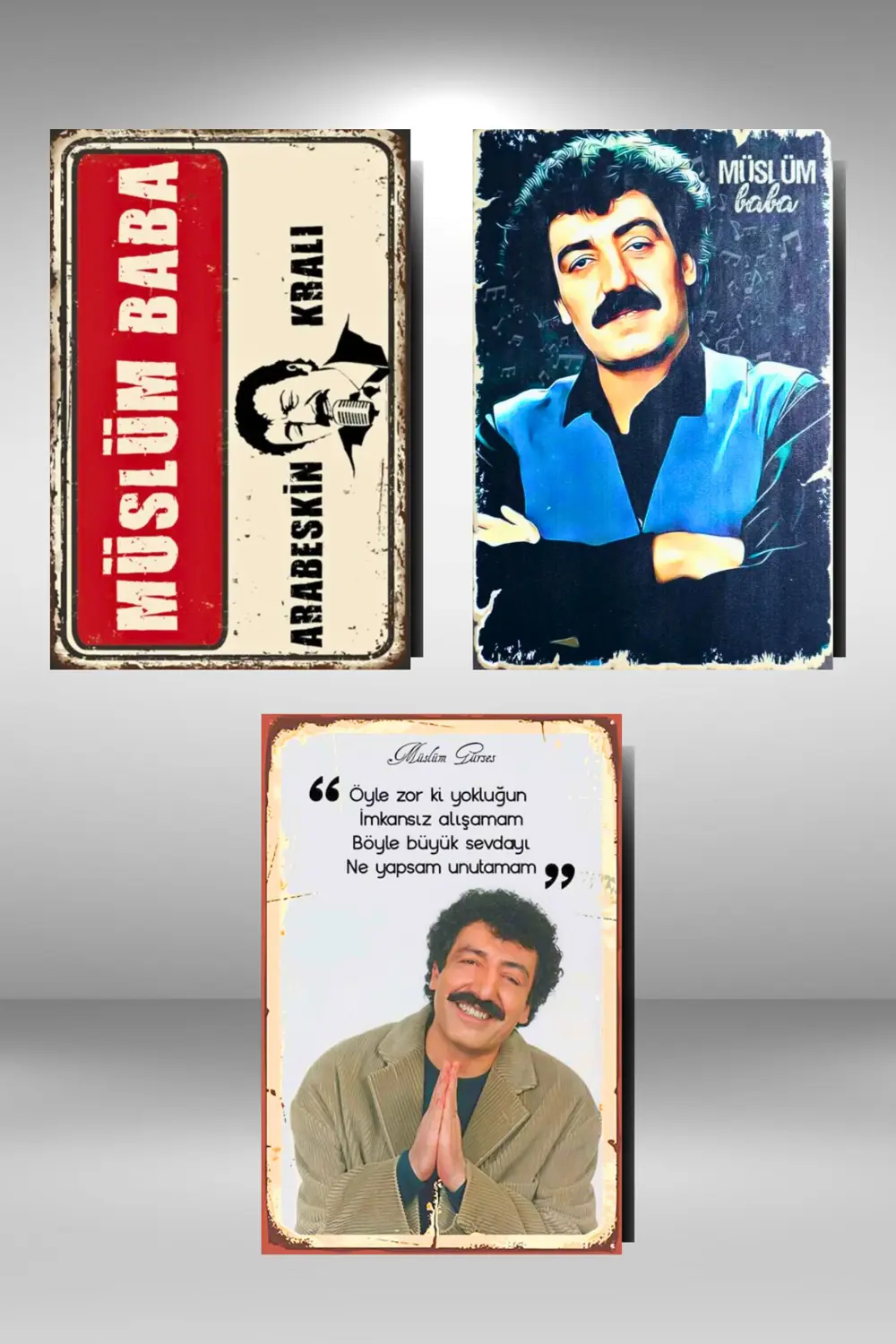 Üçlü Set Ahşap Poster "Müslüm Gürses" "Müslüm Gürses Baba" "Müslü