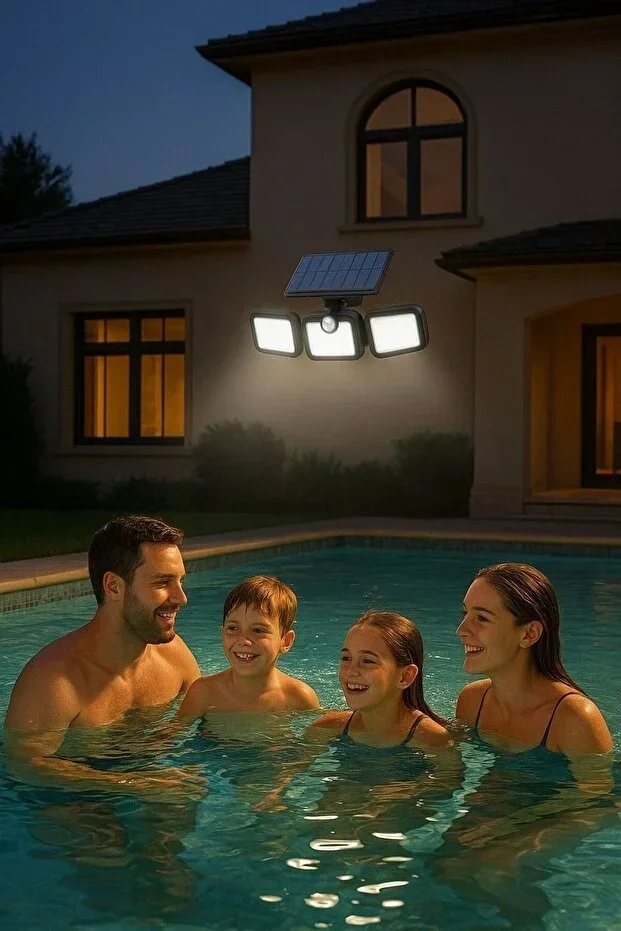 Üçlü Solar Led Projektör – Beyaz Işık – Sensörlü Dış Mekân Aydınlatma