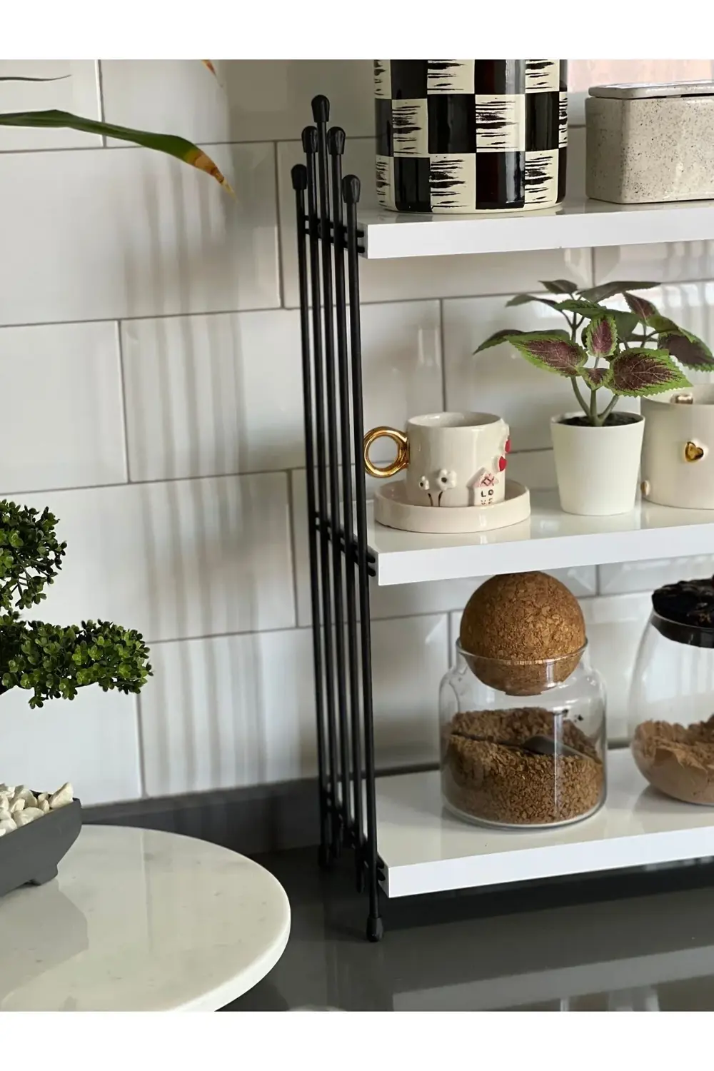 ÜÇLÜ TEL RAF Mutfak Raf BEYAZ Tezgah Üstü Raf Kahve Köşesi Raf Ba