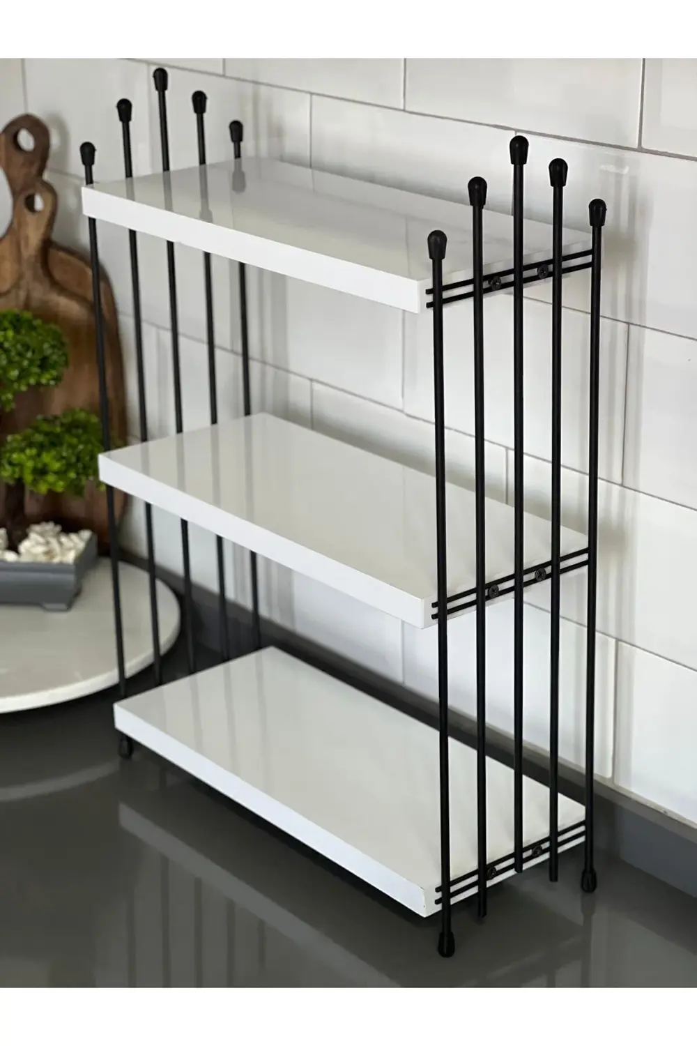 ÜÇLÜ TEL RAF Mutfak Raf BEYAZ Tezgah Üstü Raf Kahve Köşesi Raf Ba