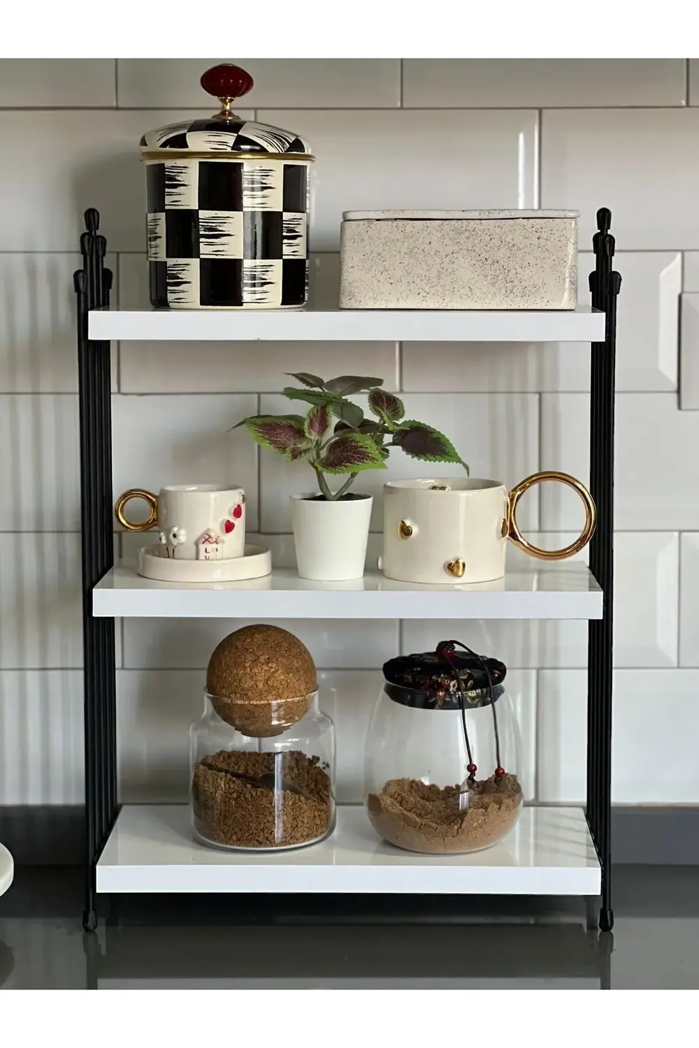 ÜÇLÜ TEL RAF Mutfak Raf BEYAZ Tezgah Üstü Raf Kahve Köşesi Raf Ba