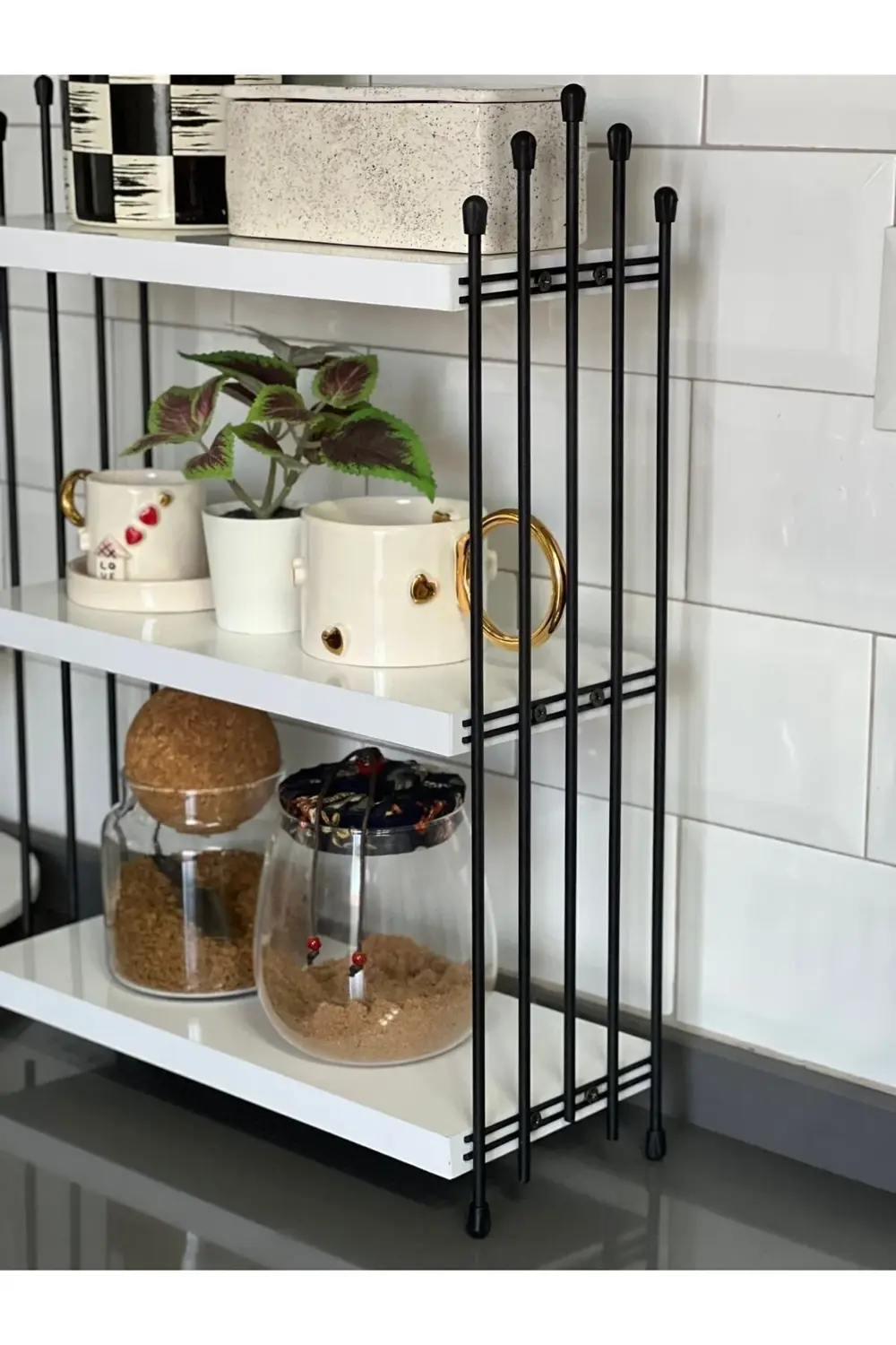 ÜÇLÜ TEL RAF Mutfak Raf BEYAZ Tezgah Üstü Raf Kahve Köşesi Raf Ba