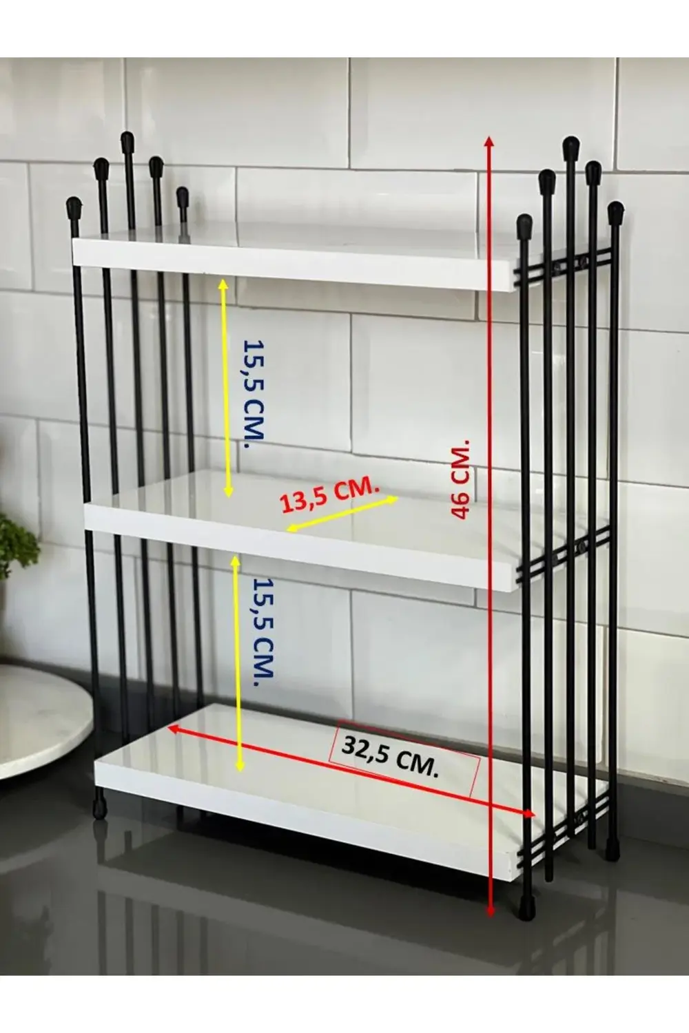 ÜÇLÜ TEL RAF Mutfak Raf BEYAZ Tezgah Üstü Raf Kahve Köşesi Raf Ba