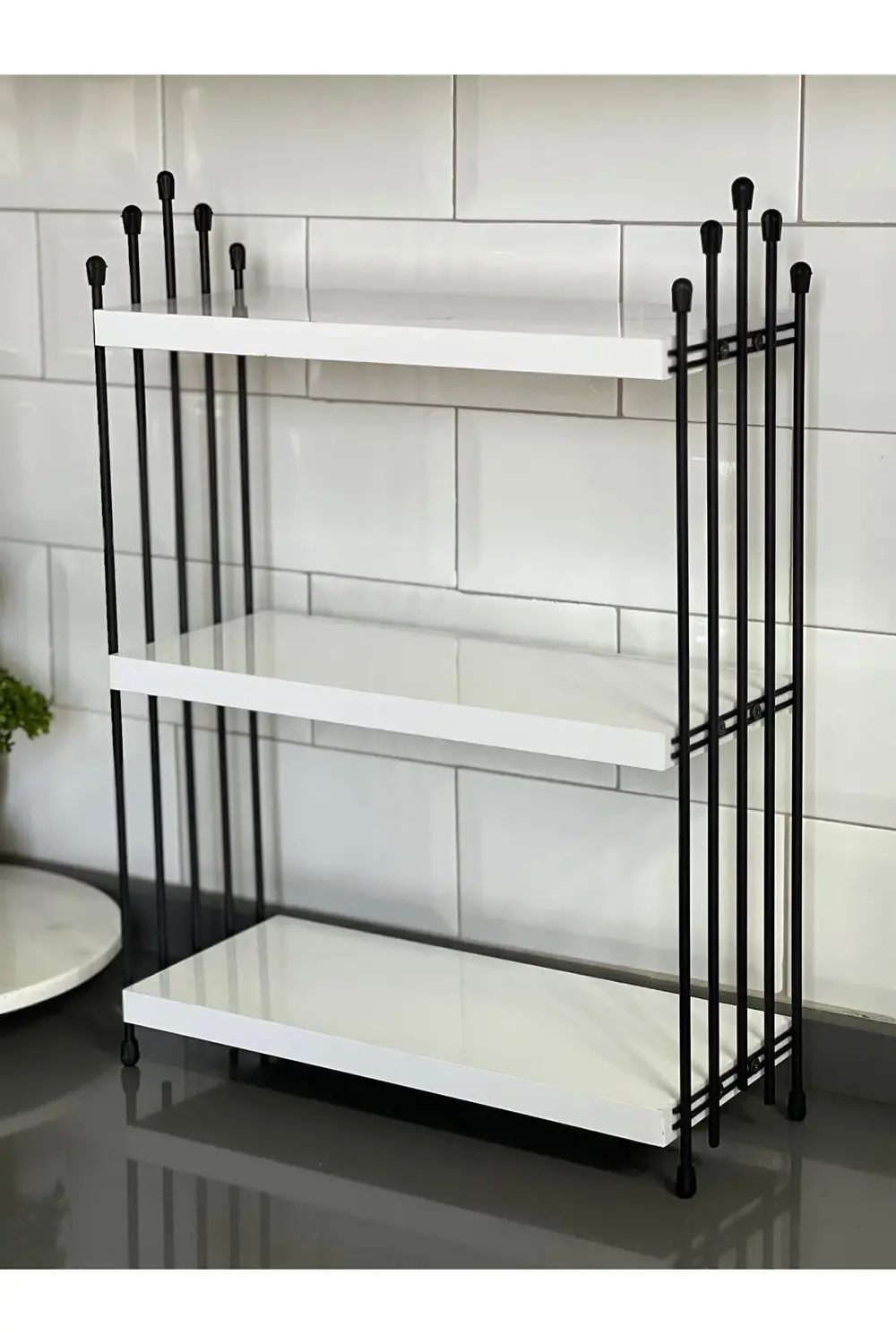 ÜÇLÜ TEL RAF Mutfak Raf BEYAZ Tezgah Üstü Raf Kahve Köşesi Raf Ba