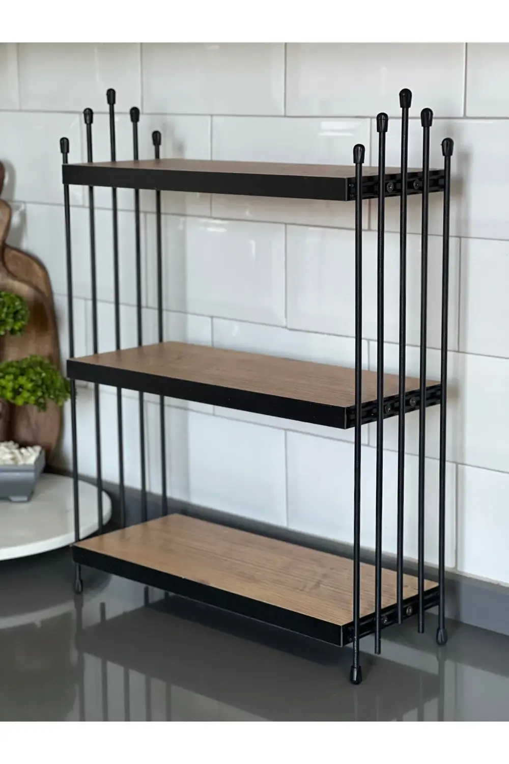 ÜÇLÜ TEL RAF Mutfak Raf ÇAM Tezgah Üstü Raf Kahve Köşesi Raf Bany