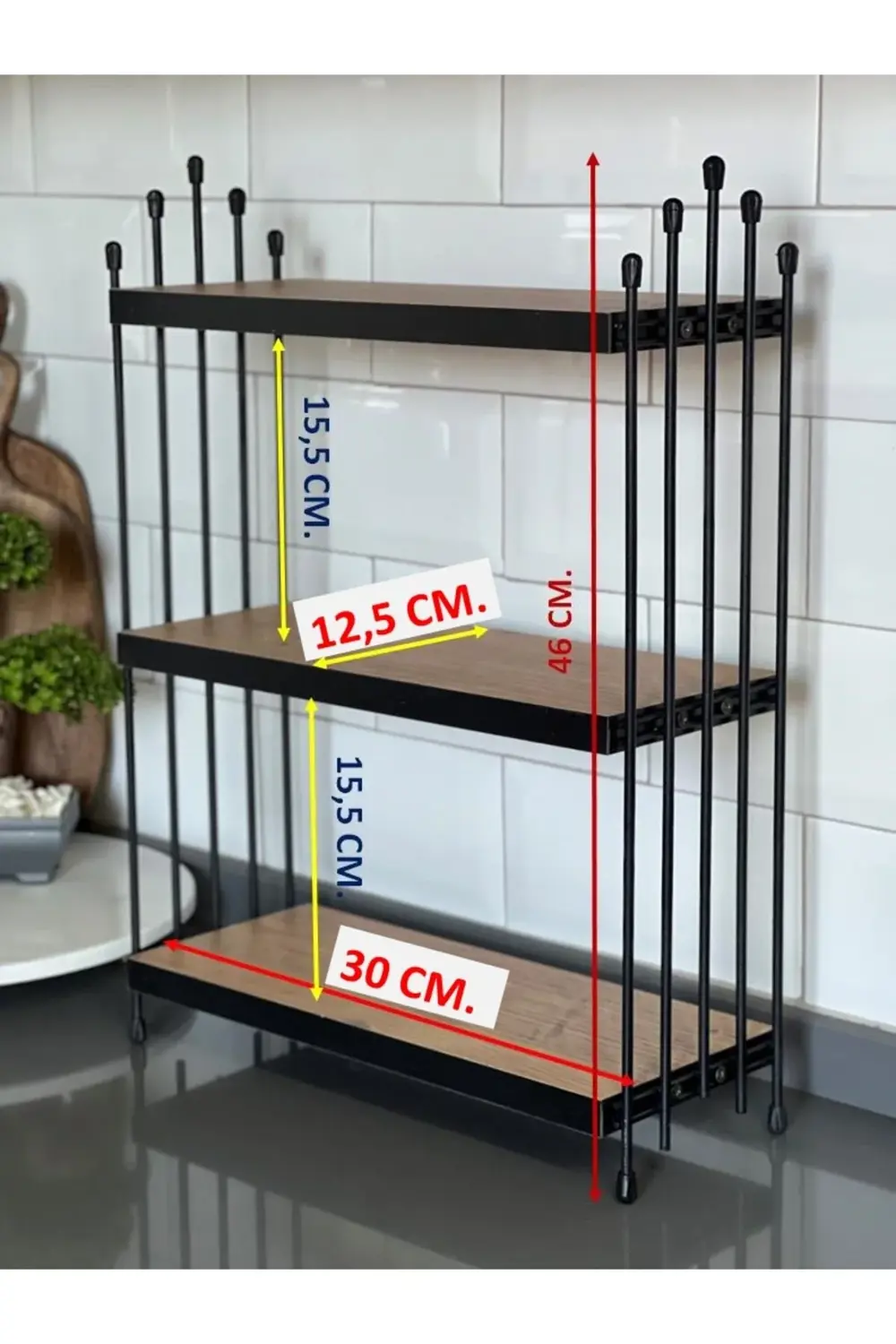 ÜÇLÜ TEL RAF Mutfak Raf ÇAM Tezgah Üstü Raf Kahve Köşesi Raf Bany