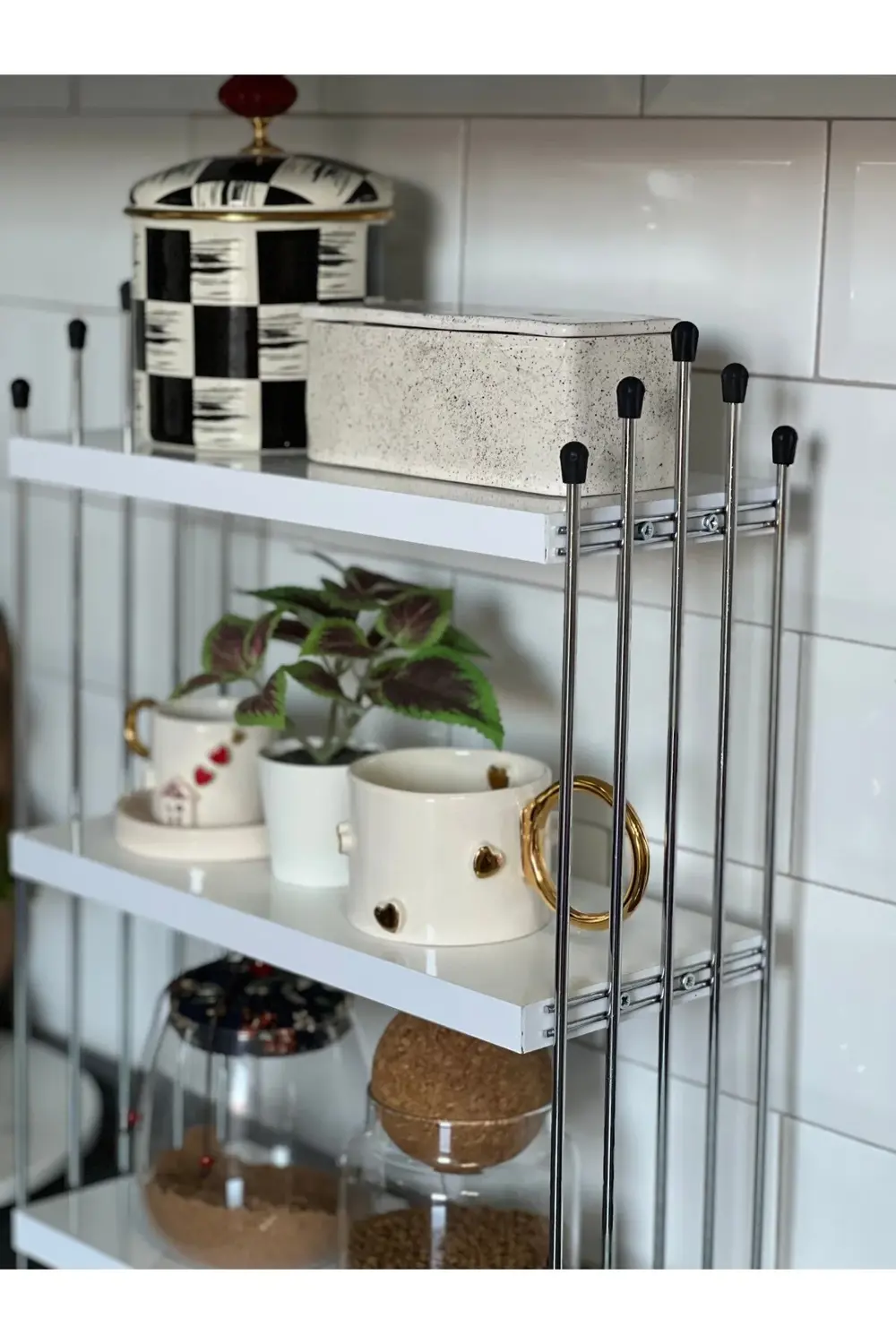 ÜÇLÜ TEL RAF Mutfak Raf KROM BEYAZ Tezgah Üstü Raf Kahve Köşesi R