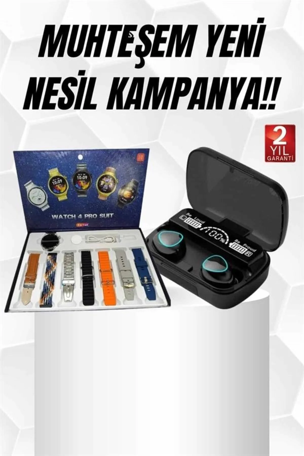 Ucuz Kaliteli Yeni Nesil 7 Kordonlu Akıllı Saat Ve Kablosuz Bluetooth Kulaklık Anc Özelliği