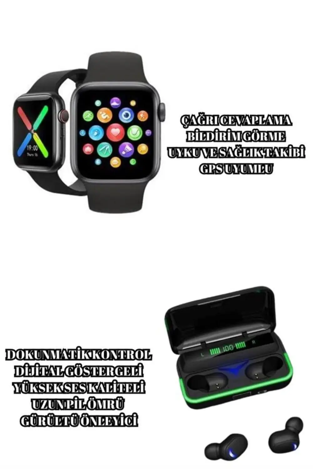 Ucuz ve Kaliteli Kulaklıklı Saat Seti Bluetooth Bağlantılı Akıllı