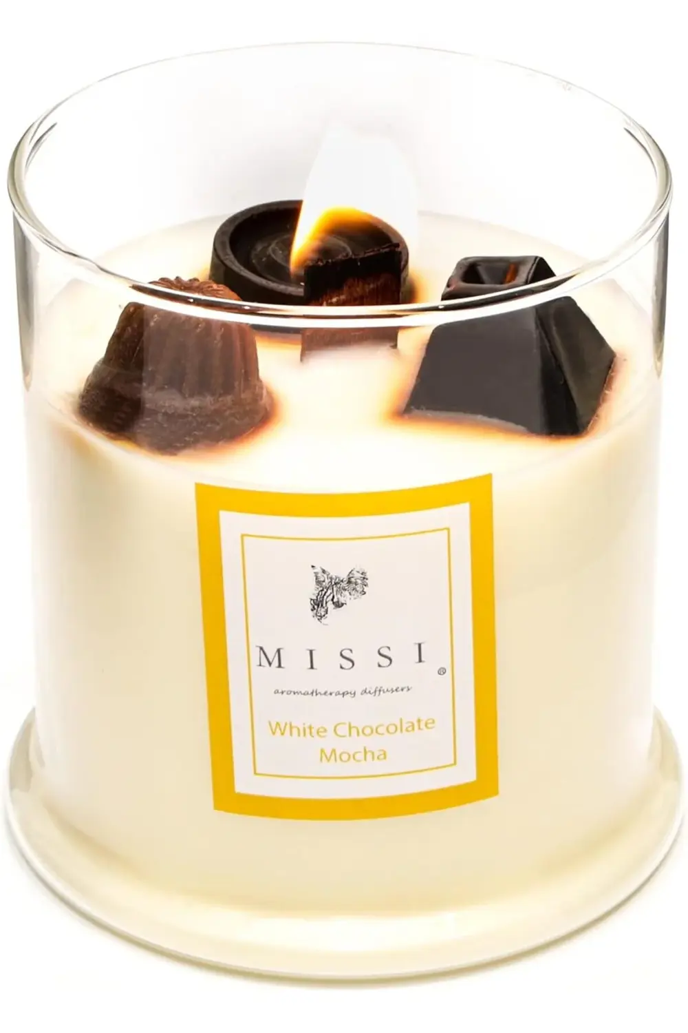 Üfleme Cam Ahşap Fitilli Whıte Chocolate Mocha Vegan Mum (380 gr)