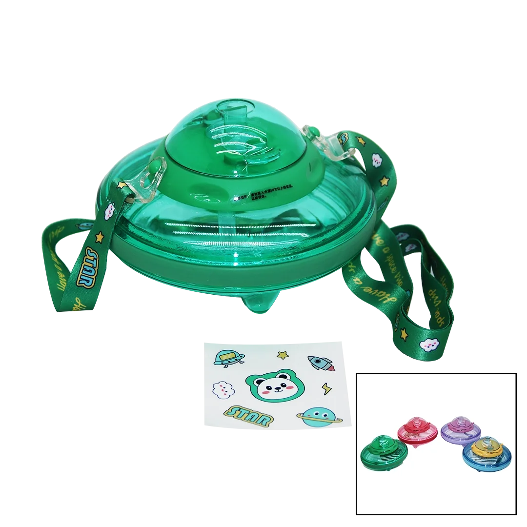 Ufo Modeli Renkli Mika Kristal Suluk Matara Pipetli - Taşıma Askılı 550ml ( Herhangi Bir Renk  Gönderilir )  Bx40