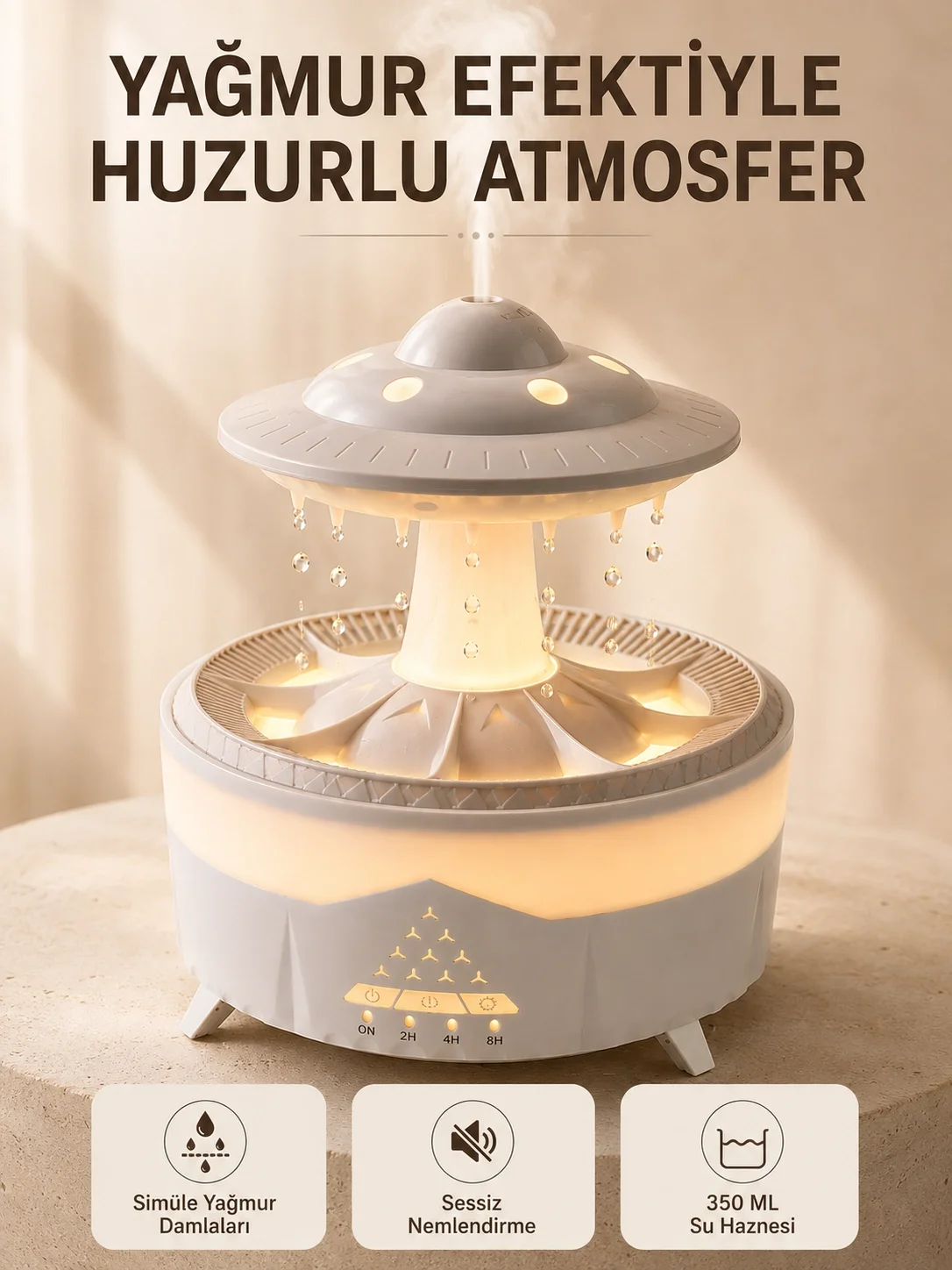 UFO Tasarımlı 350 ML Hava Nemlendirici Renkli Ortam Işığı Yağmur Efektli Difüzör Fiyatı, Yorumları ve Özellikleri