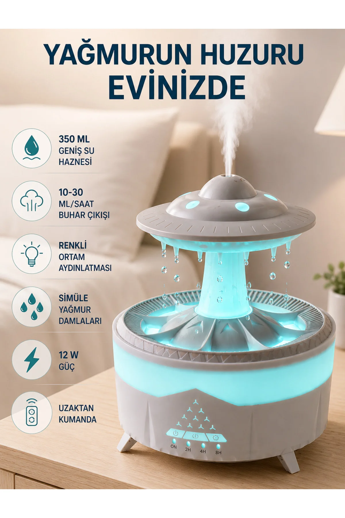 UFO Yağmur Efektli Hava Nemlendirici 350 ML RGB Işıklı Uzaktan Kumandalı UFO Yağmur Efektli Hava Nemlendirici 350 ML RGB Işıklı Uzaktan Kumandalı - Görsel 2