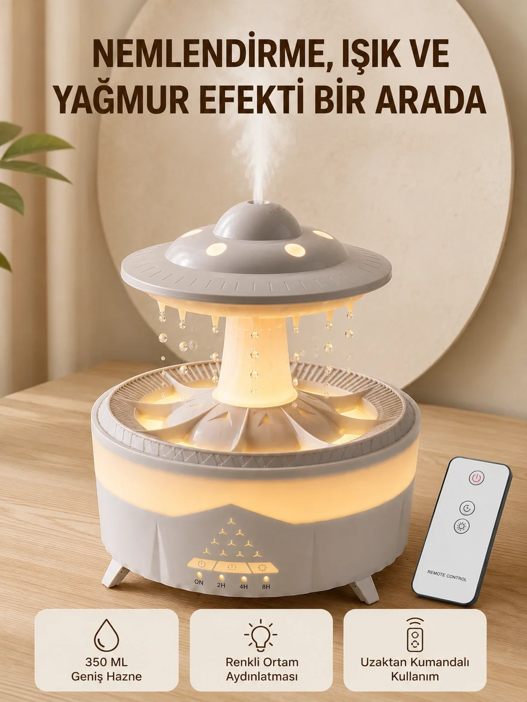 UFO Yağmur Efektli Hava Nemlendirici 350 ML RGB Işıklı Uzaktan Kumandalı Fiyatı, Yorumları ve Özellikleri