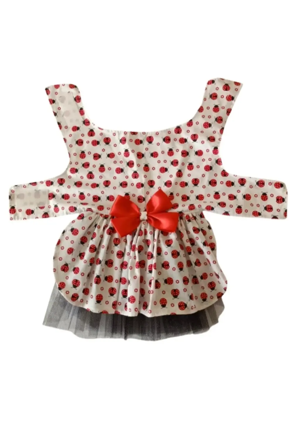 Uğur Böceği Desenli Kırmızı Kurdeleli Kedi ve Köpek Kıyafeti Elbi