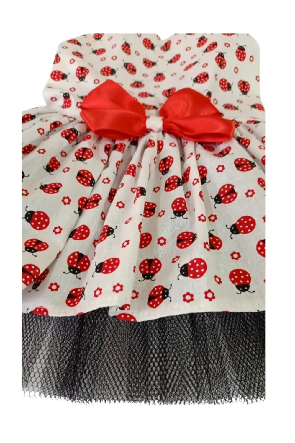 Uğur Böceği Desenli Papyonlu Kedi ve Köpek Kıyafeti Elbisesi