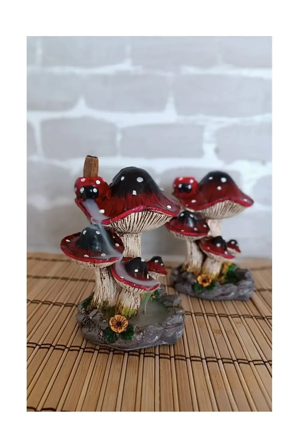 Uğur Böcekli Mantar Tütsülük El Boyaması 13 x 11 cm Seramik Tozun