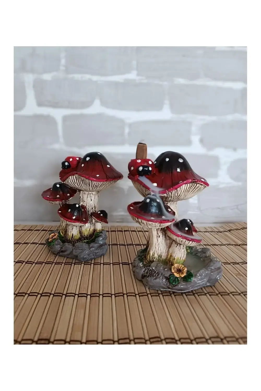 Uğur Böcekli Mantar Tütsülük El Boyaması 13 x 11 cm Seramik Tozun