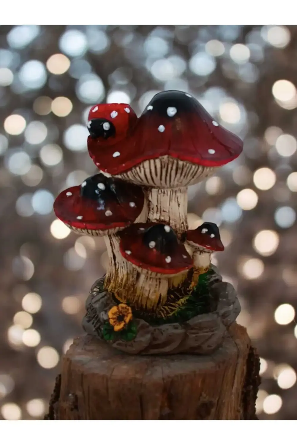 Uğur Böcekli Mantar Tütsülük El Boyaması 13 x 11 cm Seramik Tozun