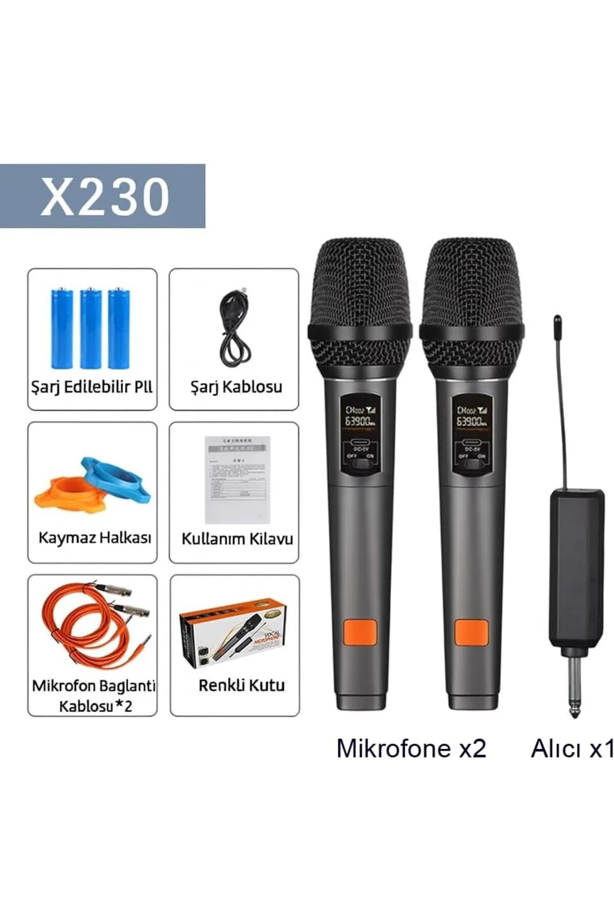 UHF Kablosuz El Mikrofonu ve Alıcı Seti 250–290MHz Bluetoothsuz S