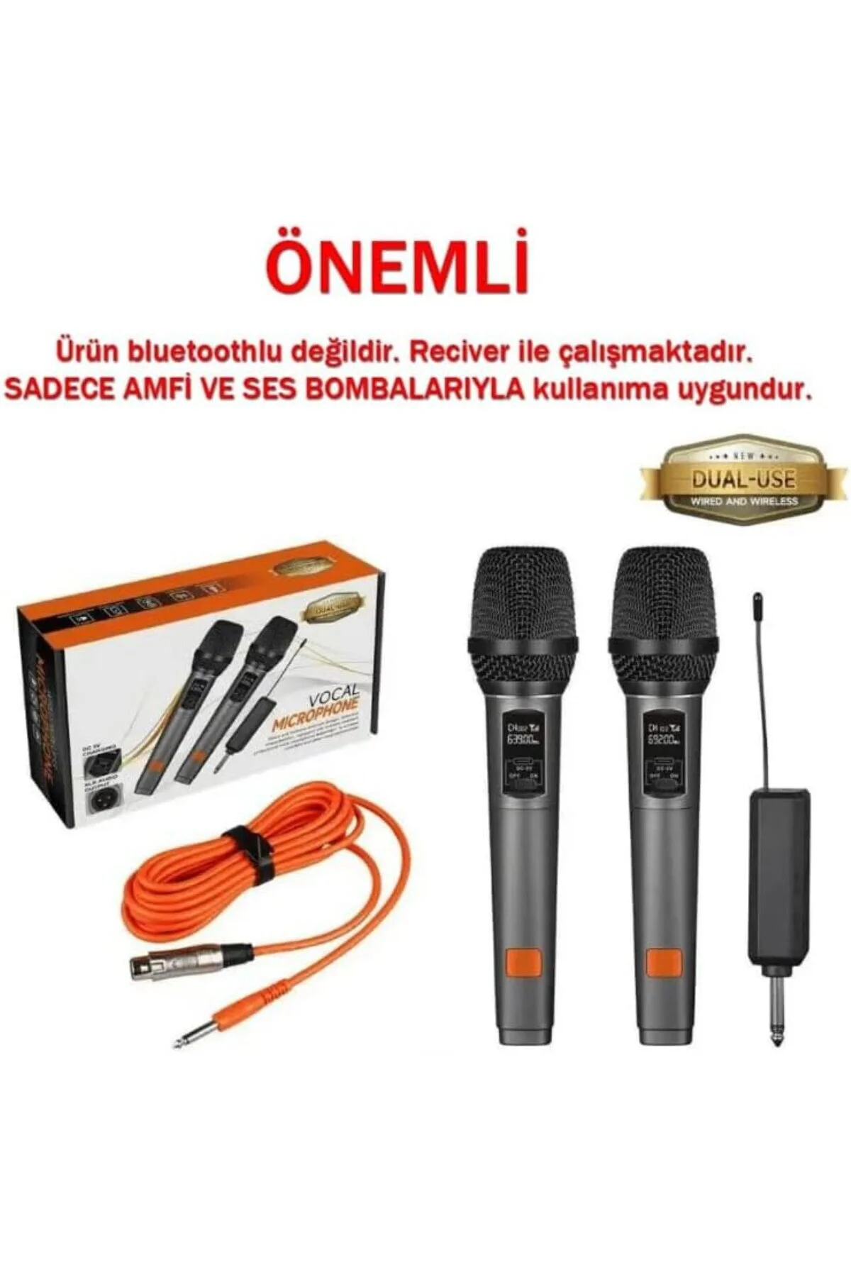 UHF Kablosuz El Mikrofonu ve Alıcı Seti 250–290MHz Bluetoothsuz S