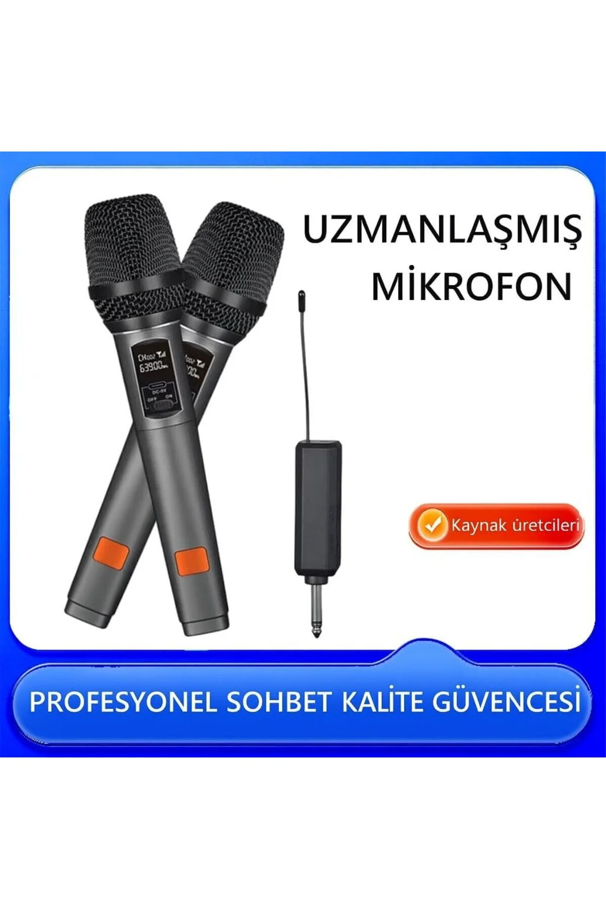 UHF Kablosuz El Mikrofonu ve Alıcı Seti 250–290MHz Bluetoothsuz S