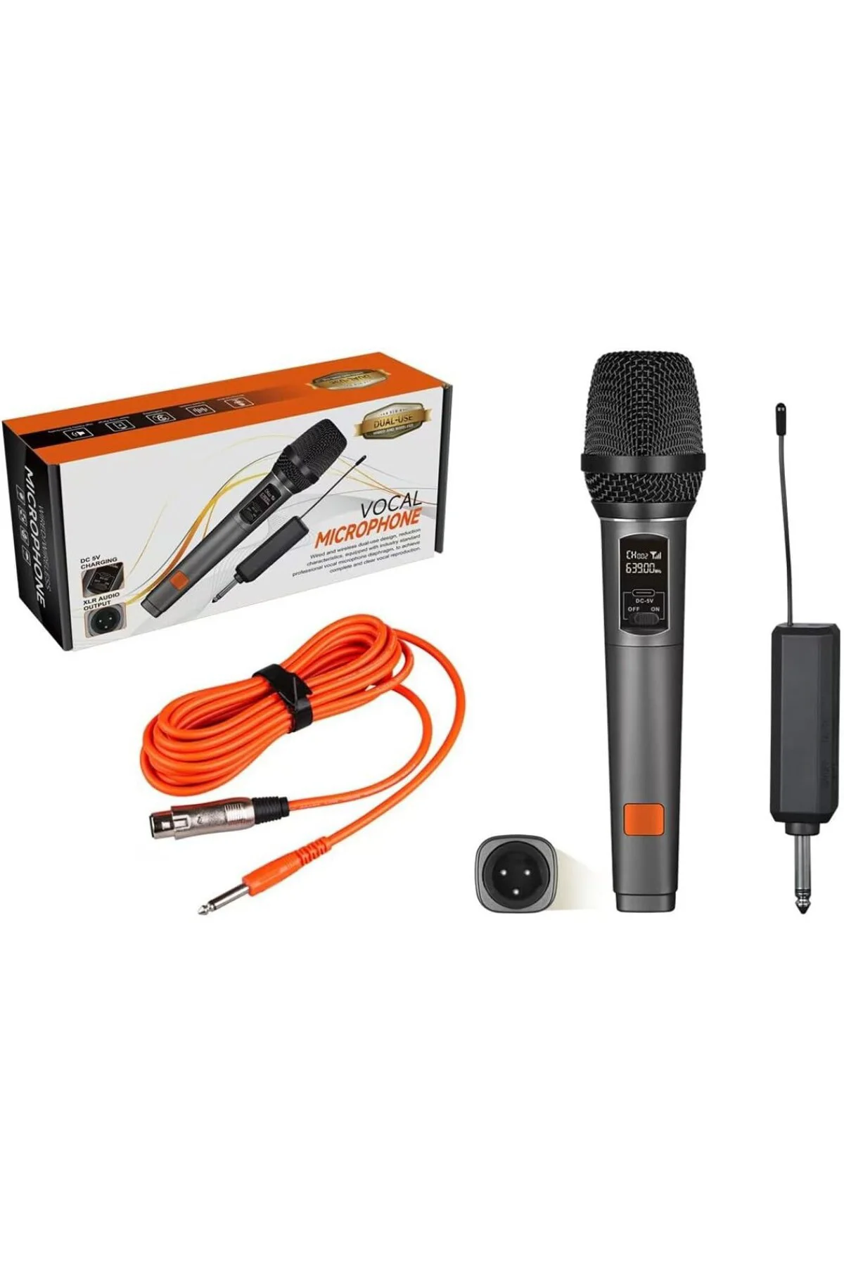 UHF Kablosuz El Mikrofonu ve Alıcı Seti 250–290MHz Bluetoothsuz S