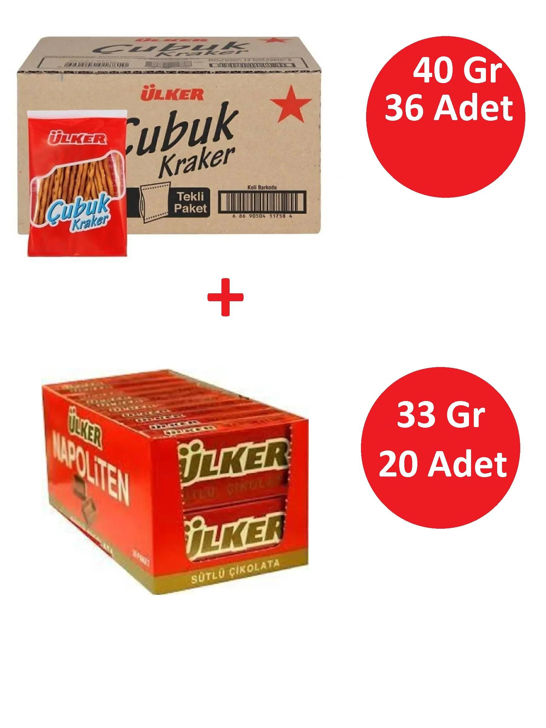 Ülker Napoliten Çikolata 20 Adet  ve Ülker Çubuk Kraker 40 gr 36