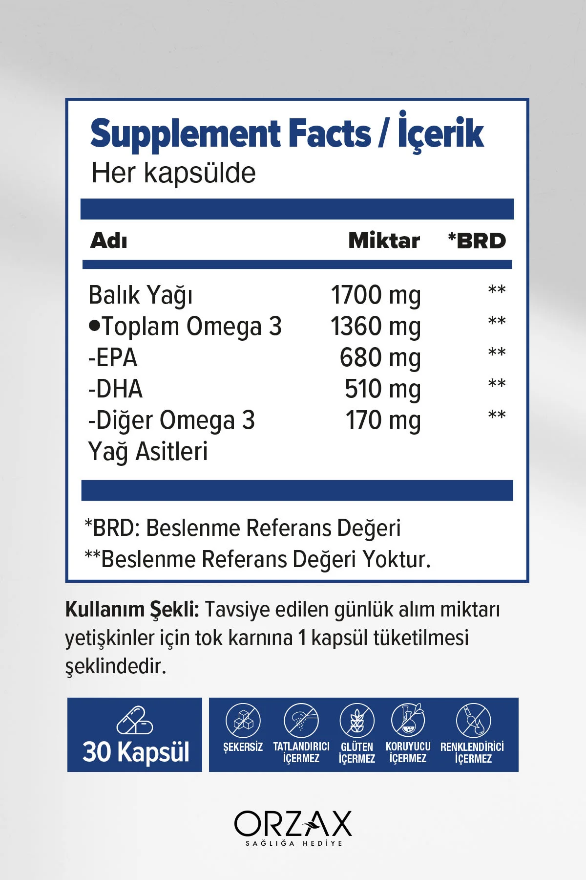 Ultimate Omega 3 Balık Yağı (1360mg Omega 3, EPA, DHA, 1700mg Balık Yağı) - 30 SOFT KAPSÜL