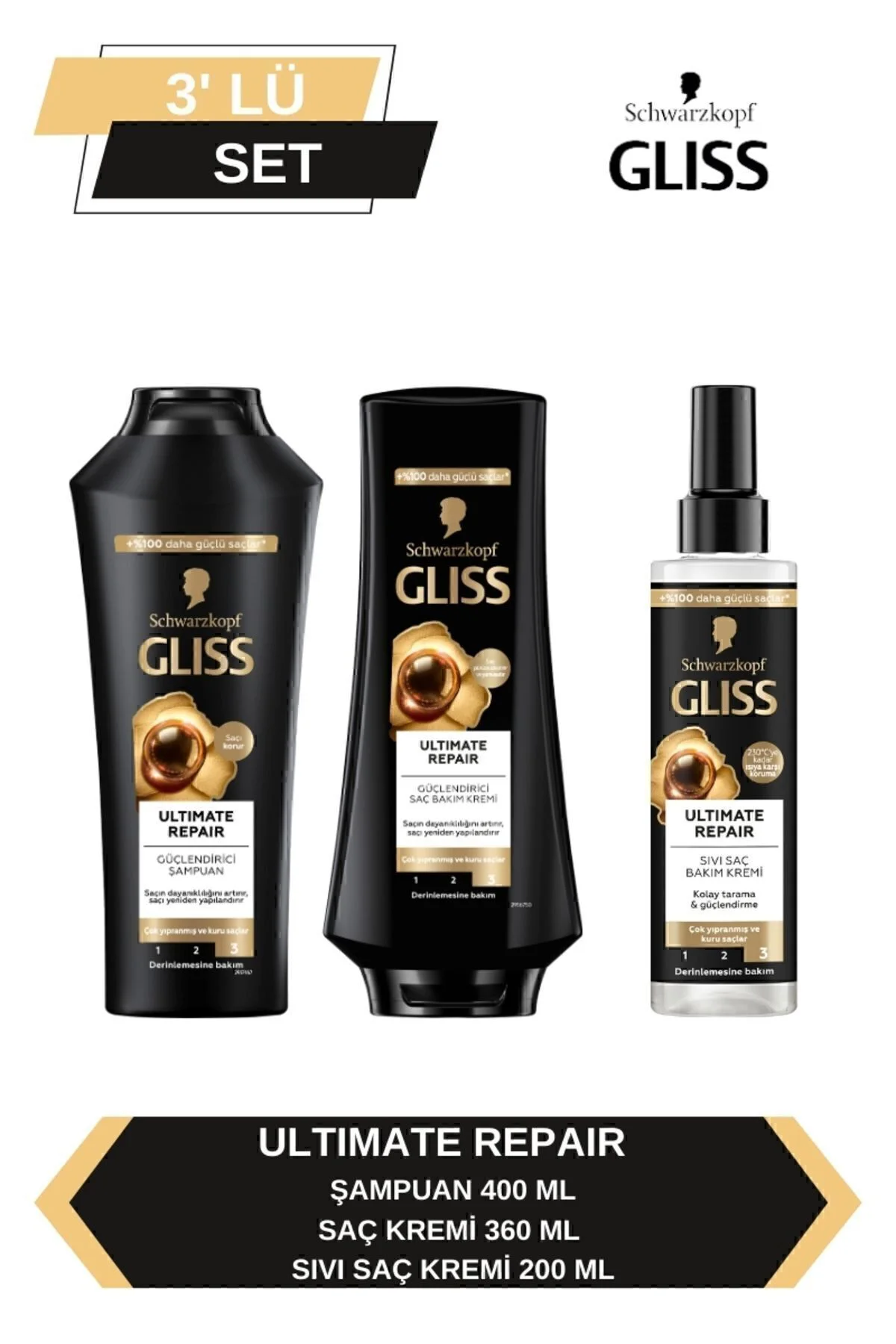 Ultimate Repair Şampuan 400ml + Saç Kremi 360ml + Sıvı Saç Kremi 200 ml