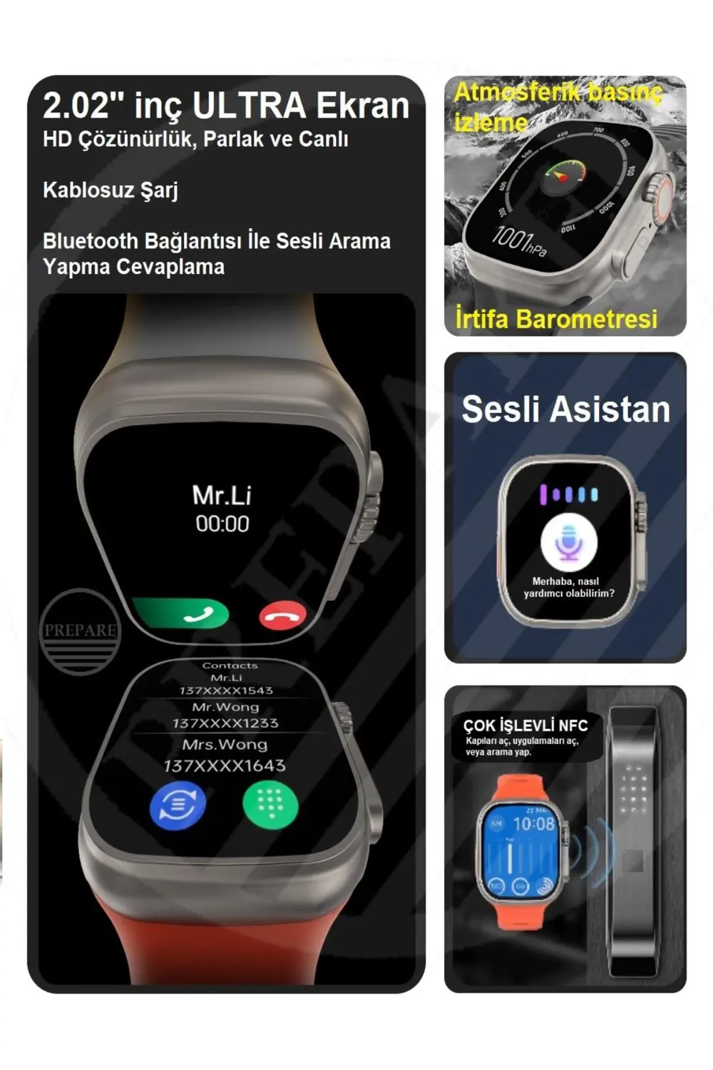 Ultra 2 Akıllı Saat Çelik Kordon Hediyeli Gri Kasa 49mm Nfc Bildi