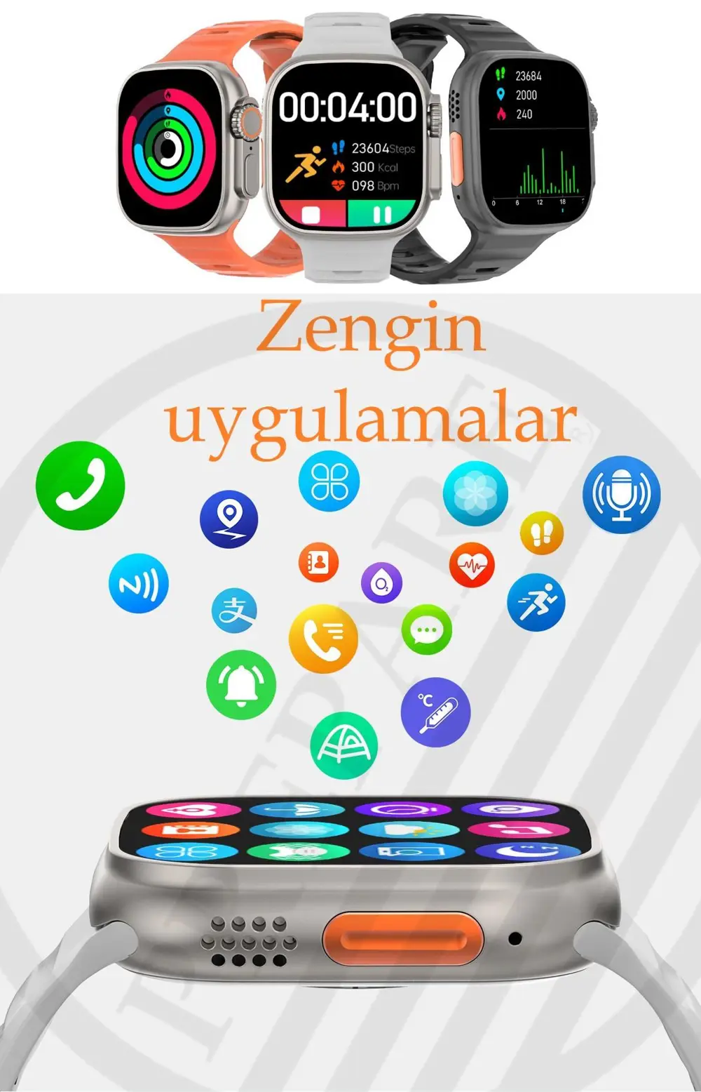 Ultra 2 Akıllı Saat Çelik Kordon Hediyeli Gri Kasa 49mm Nfc Bildi
