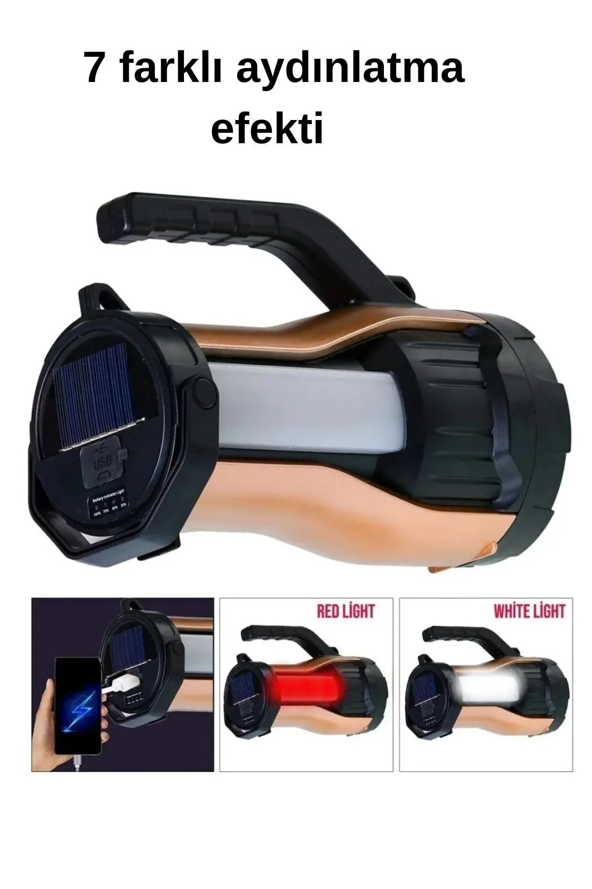 Ultra Güçlü 7 Farklı Moda Sahip Güneş Enerjili Powerbank Özellikl