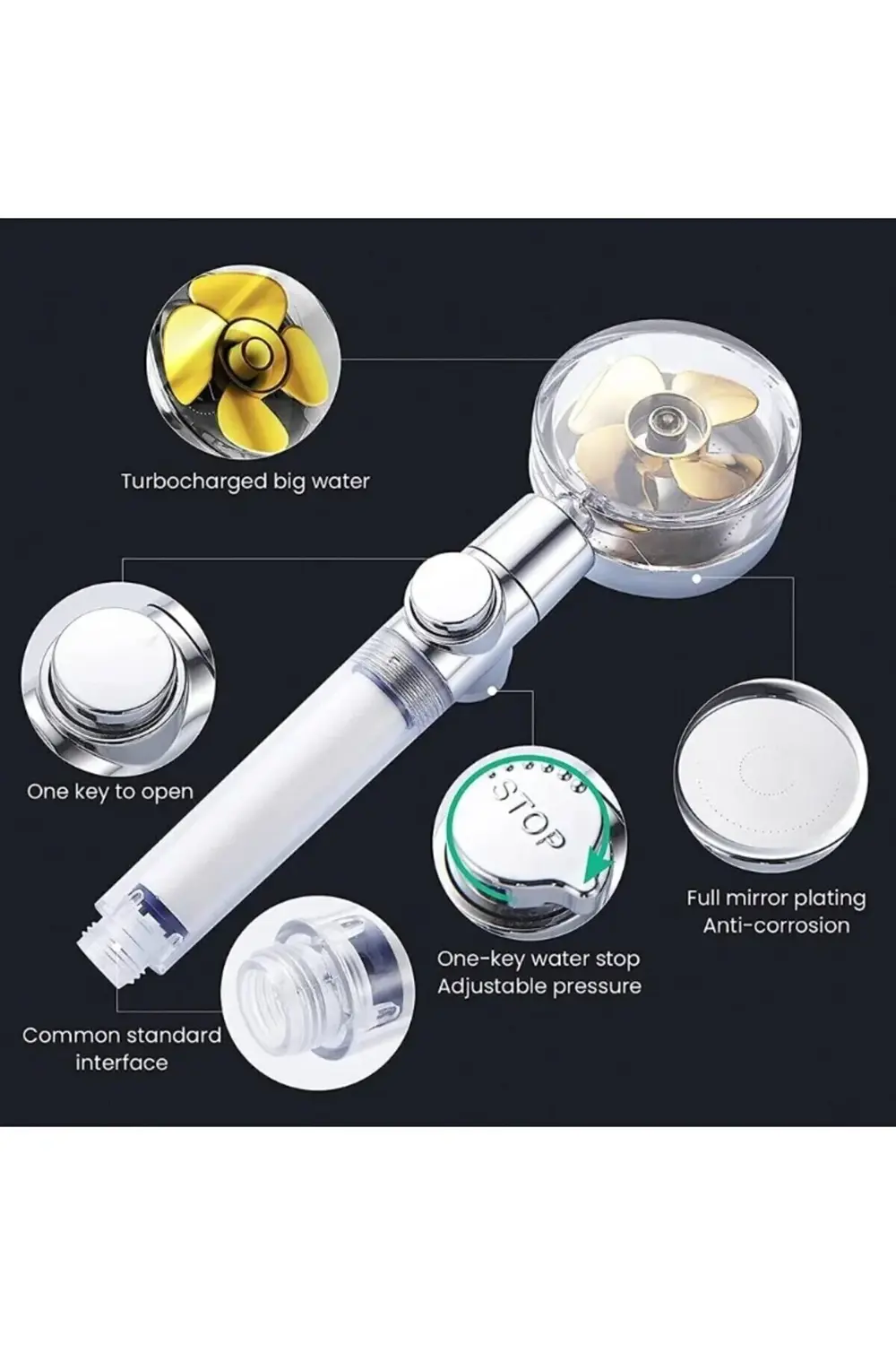 Ultra Güçlü Filtreli Pervaneli Duş Başlığı - Yüksek Basınçlı Su T