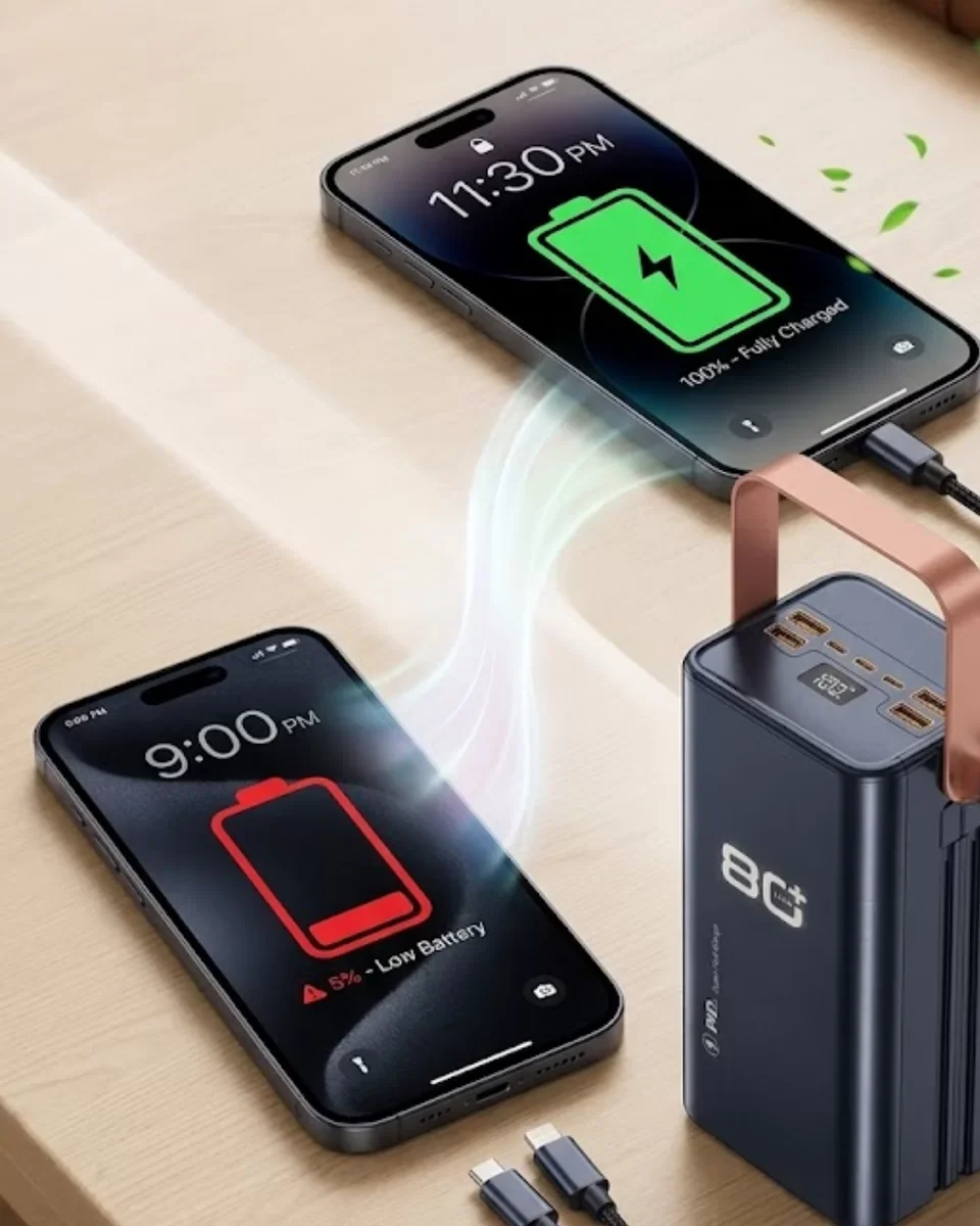 Ultra Güçlü Powerbank 80000 mAh - Çoklu Cihaz Şarj Destekli LED Ekranlı Taşınabilir Batarya