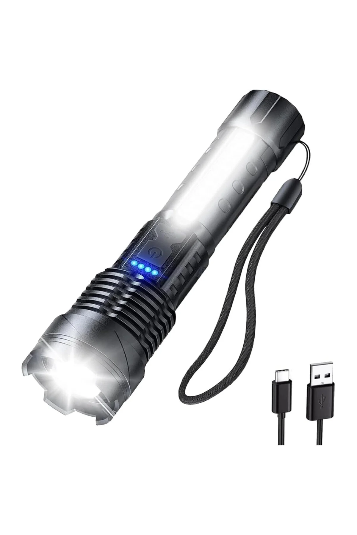 Ultra Güçlü Şarjlı Led El Feneri, 100000 Lümen Süper Parlak Işık,