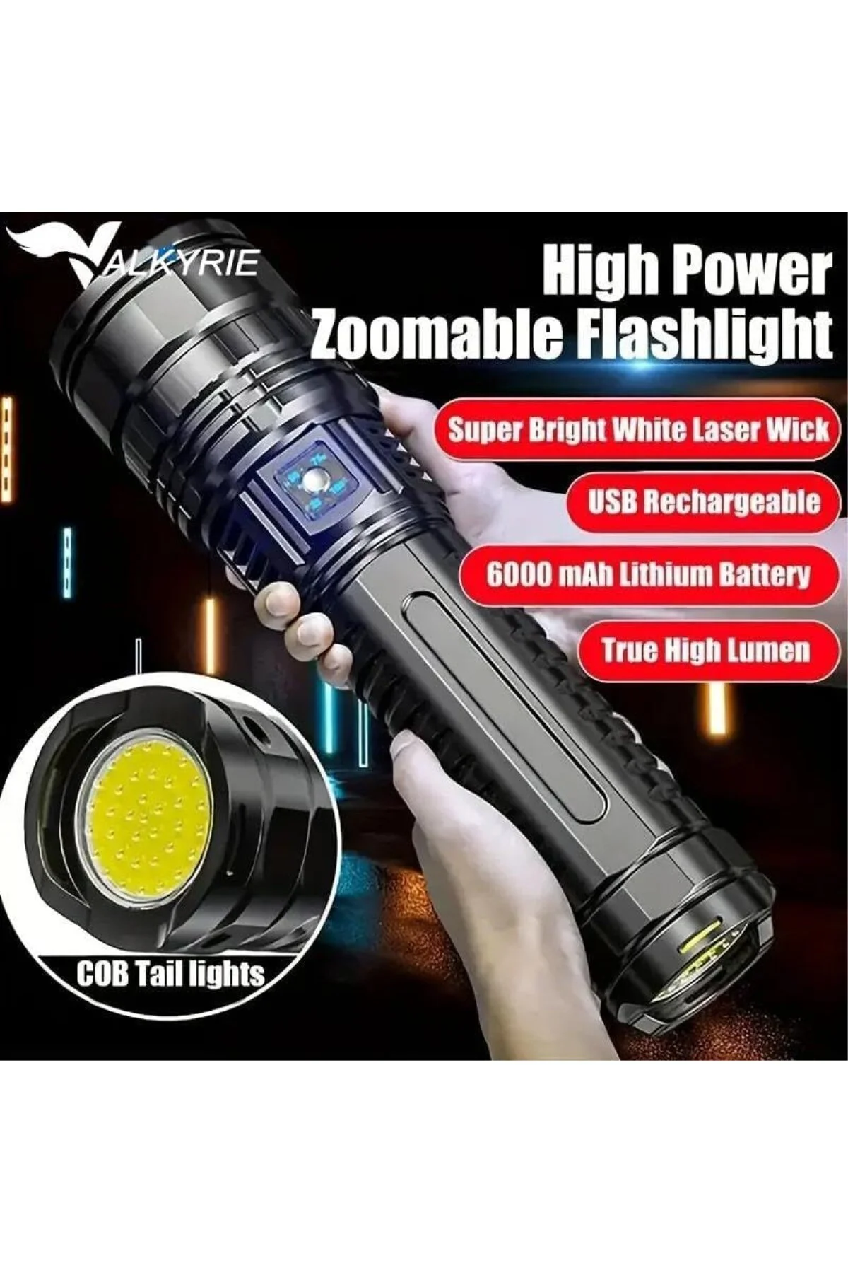 Ultra Güçlü Yüksek Parlaklık M80 LED Şarjlı El Feneri 6000mAh Pow