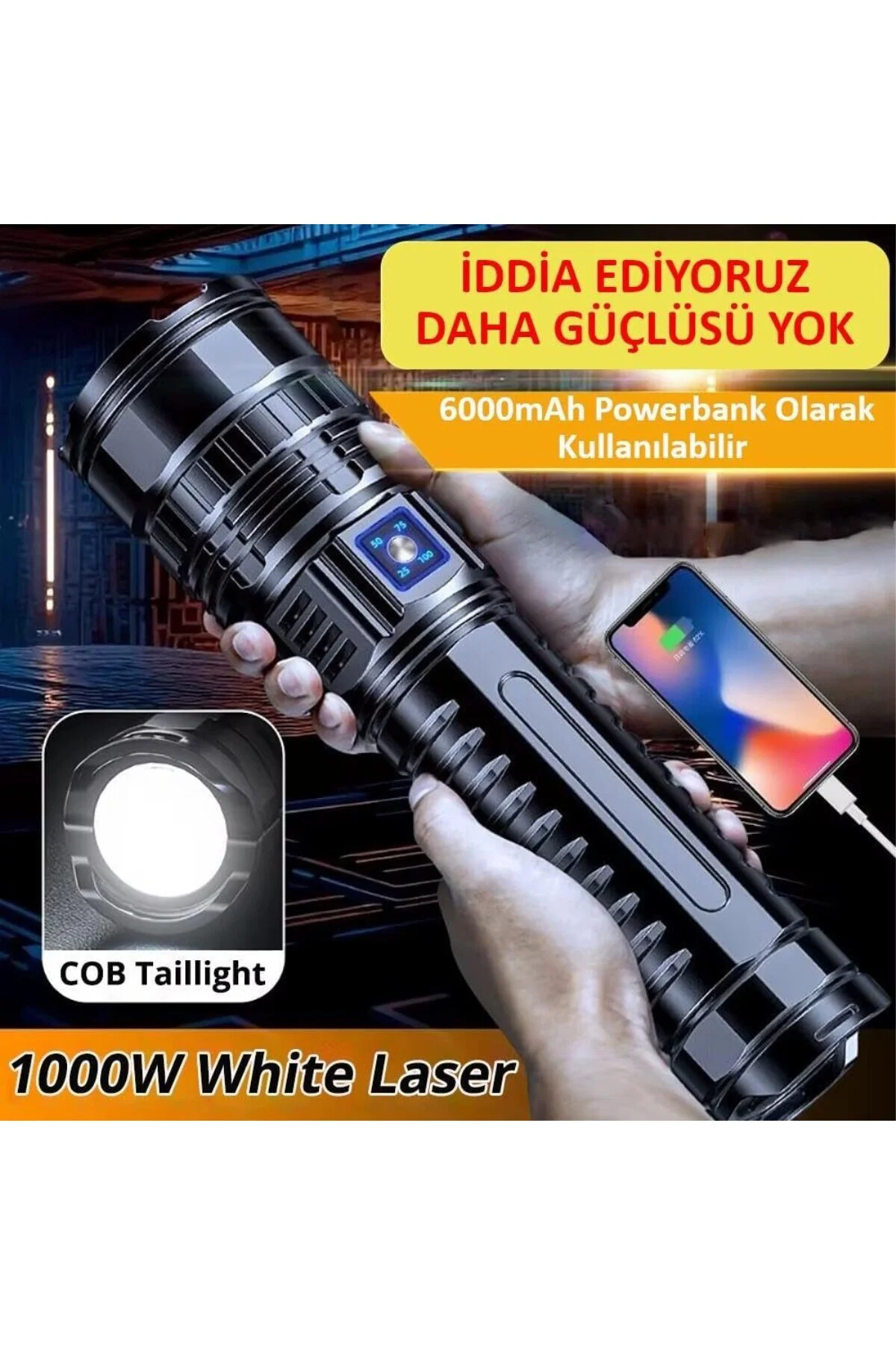 Ultra Güçlü Yüksek Parlaklık M80 LED Şarjlı El Feneri 6000mAh Pow