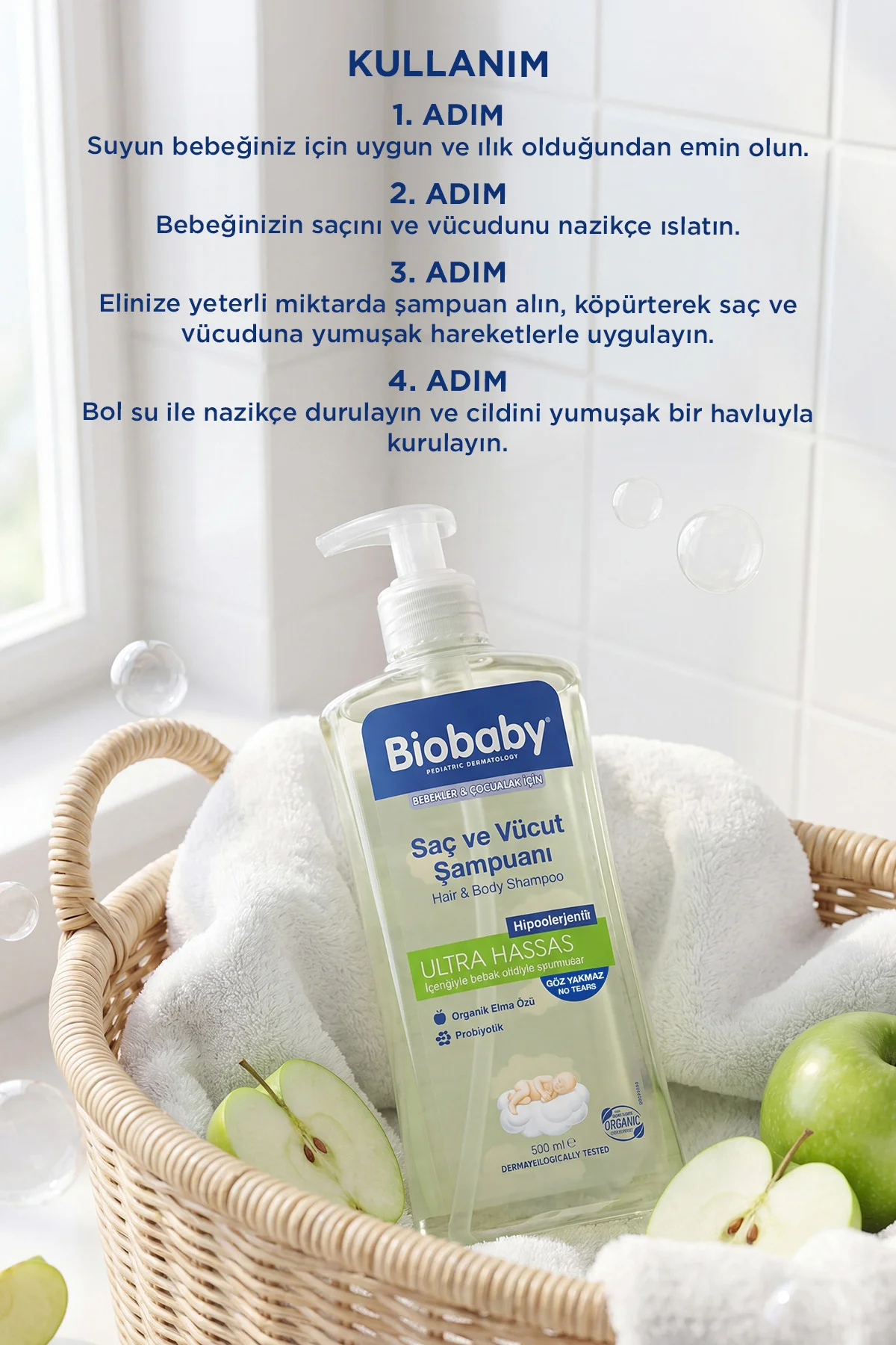 Ultra Hassas Saç ve Vücut Bebek Şampuanı 500 ml - Organik Elma Suyu ve Prebiyotik İçerikli Ultra Hassas Saç ve Vücut Bebek Şampuanı 500 ml - Organik Elma Suyu ve Prebiyotik İçerikli