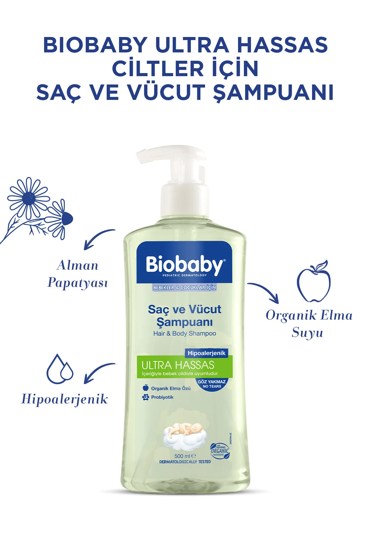 Ultra Hassas Saç ve Vücut Bebek Şampuanı 500 ml - Organik Elma Suyu ve Prebiyotik İçerikli Ultra Hassas Saç ve Vücut Bebek Şampuanı 500 ml - Organik Elma Suyu ve Prebiyotik İçerikli